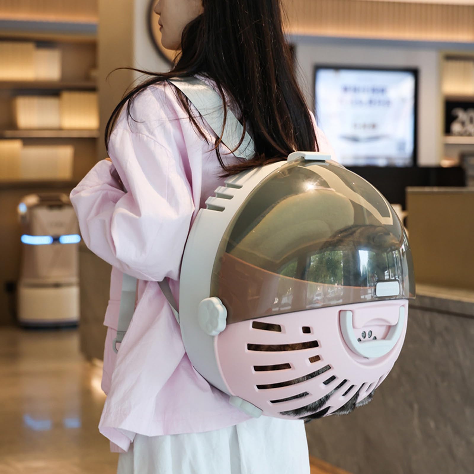 Zaino porta gatti trasparente con finestra panoramica maniglie ergonomiche per tutto l'anno confortevole