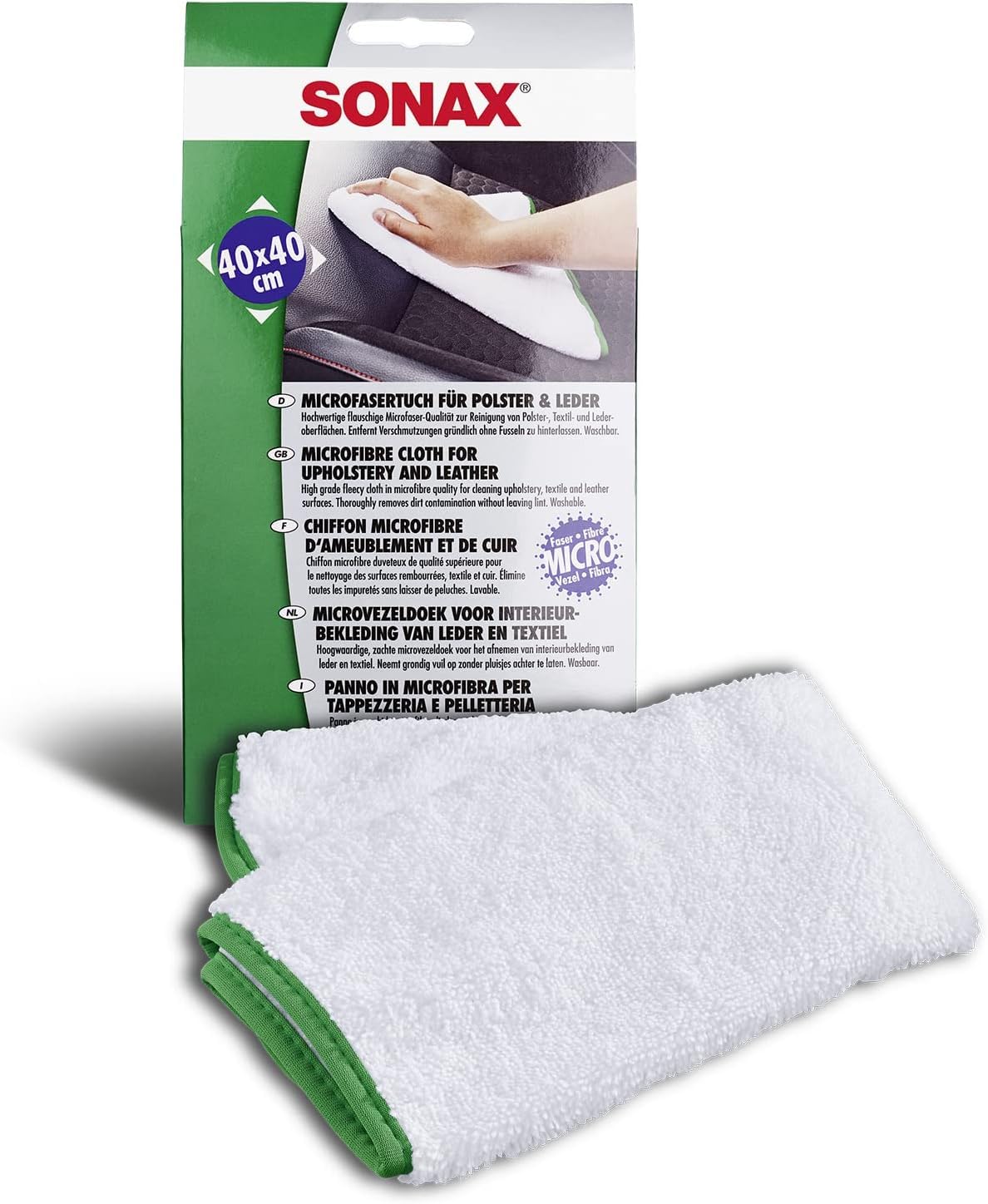 SONAX 291200 balsam do pielęgnacji skóry ml) (500 ml) hydrofobowy środek do pielęgnacji skóry z woskiem pszczelim & Sonax 04168000 Ściereczka z Mikrofibry do Czyszczenia Wnętrza Pojazdu, 40 X 40 cm