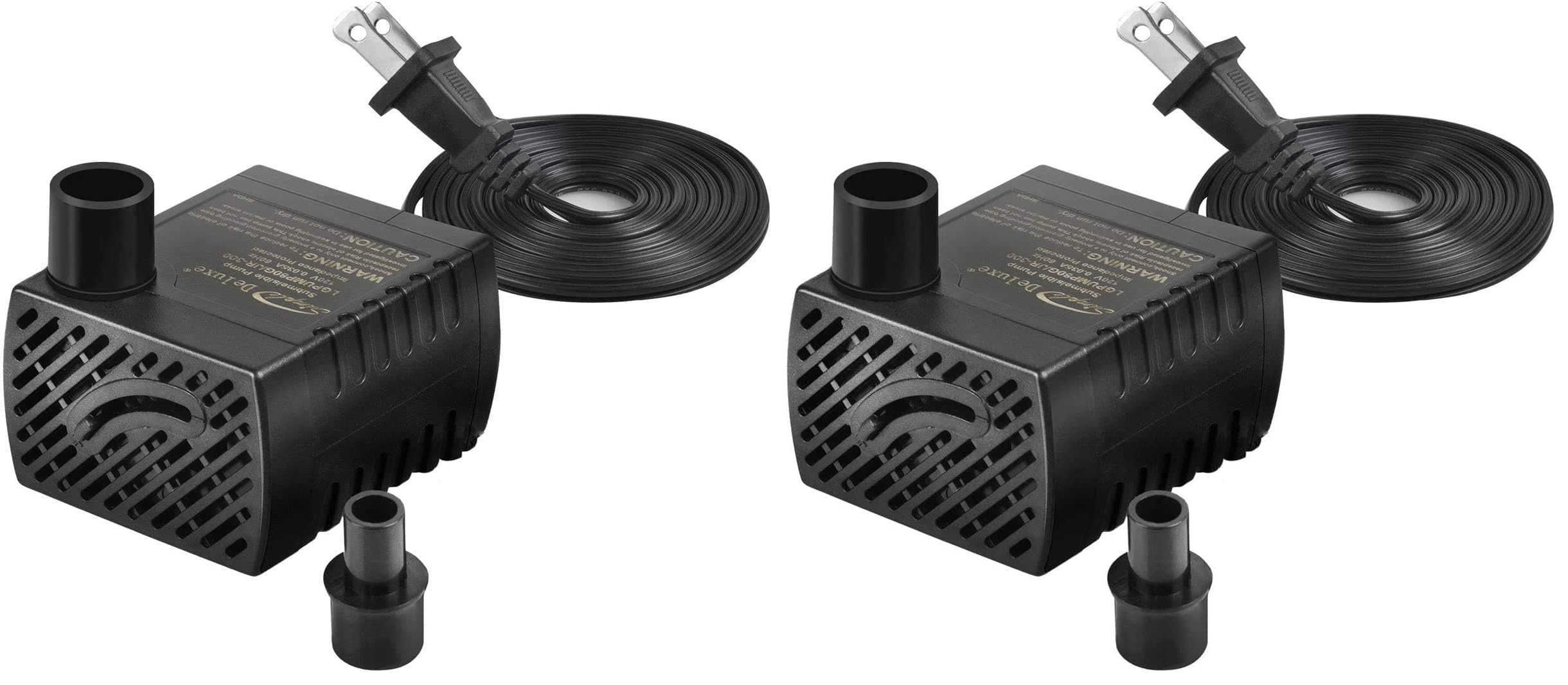 Simple Deluxe 80 GPH Submersible Pump with Adjustable Intake &amp; 6' Waterproof Cord for Hydroponics, Aquaponics, Fountains, Ponds, Statuary, Aquariums &amp; more, Black (Pack of 2)