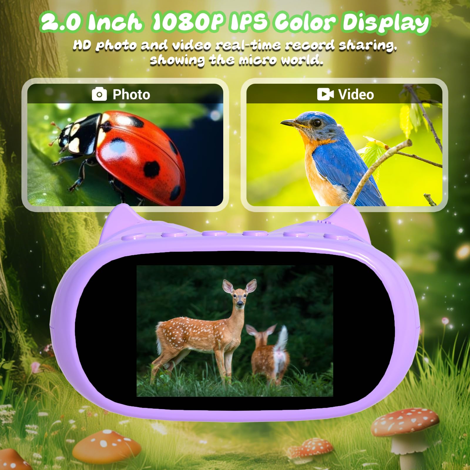 Digitales Mikroskop für Kinder, 2-in-1 1000X Tragbares Mikroskop & 10X Fernglas für Kinder mit Foto und Videofunktion – Handmikroskop Spielzeug Geschenke für Mädchen und Jungen ab 3 Jahren(Lila)