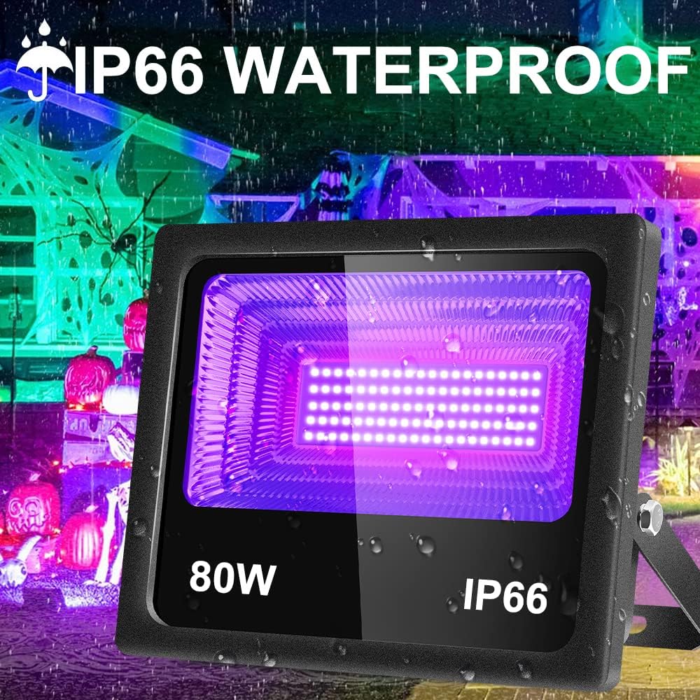 2-Pack 80W LED Black Light, IP66 Waterproof Outdoor&Indoor Stage Light Black LED Floodlight with Plug, Black Light Fixture for Halloween, Glow Party, Stage Lighting, etc.