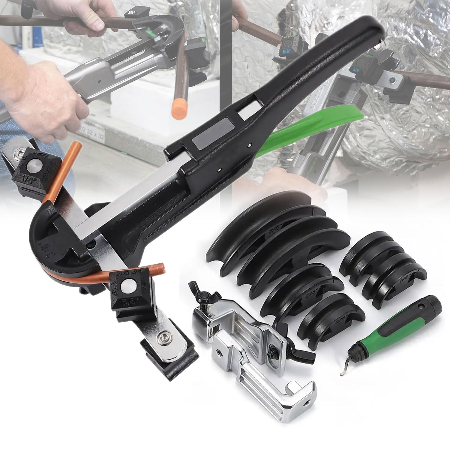 Juego de herramientas manuales para doblar tubos, herramienta de doblado de cobre y aluminio de 20 KN para tuberías de 6 a 22 mm, trinquete de 90° hacia adelante y hacia atrás para aplicaciones de