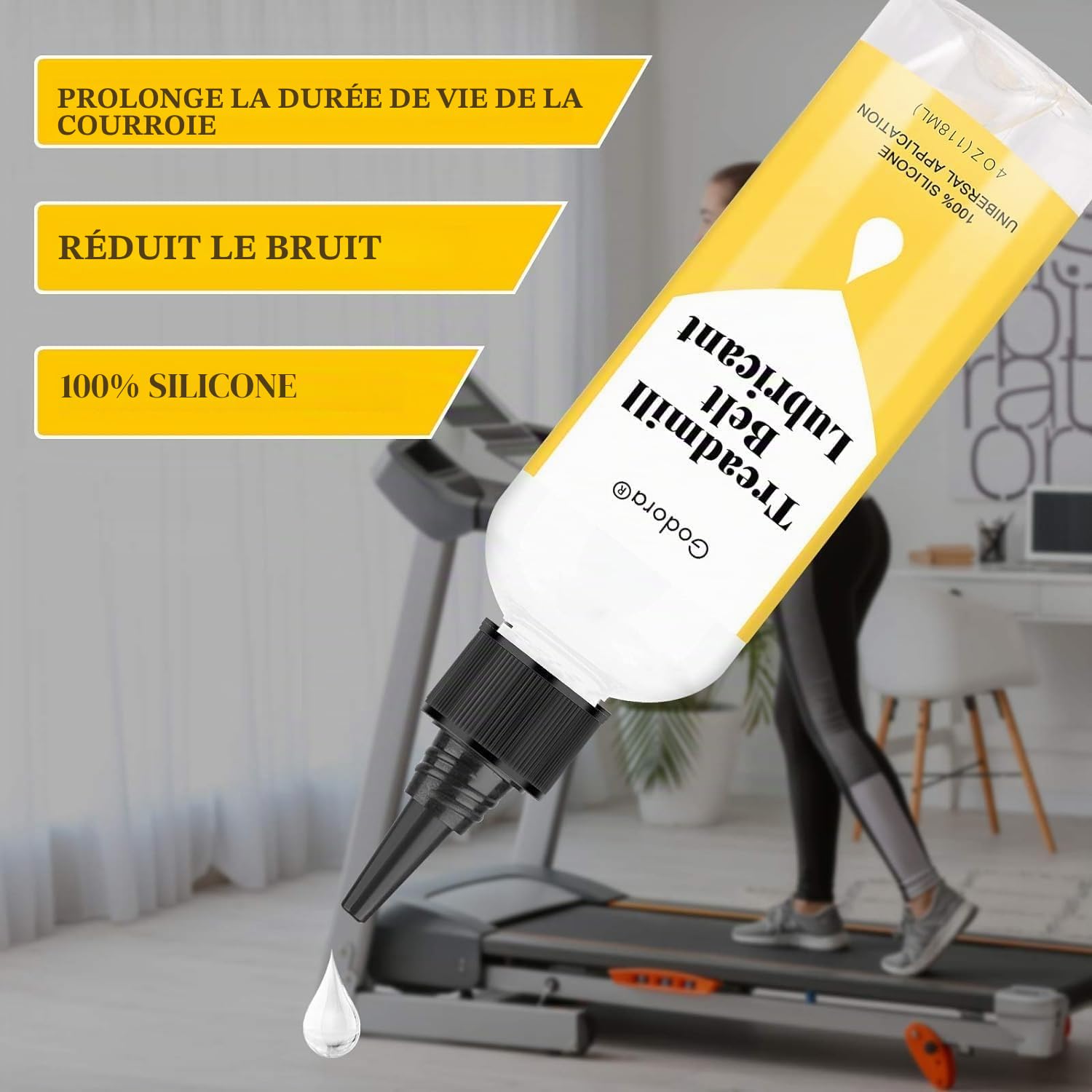 Lubrifiant 100 % silicone de qualité supérieure pour lubrification de courroie de tapis de course, facile à appliquer, convient à presque tous les types de tapis de course