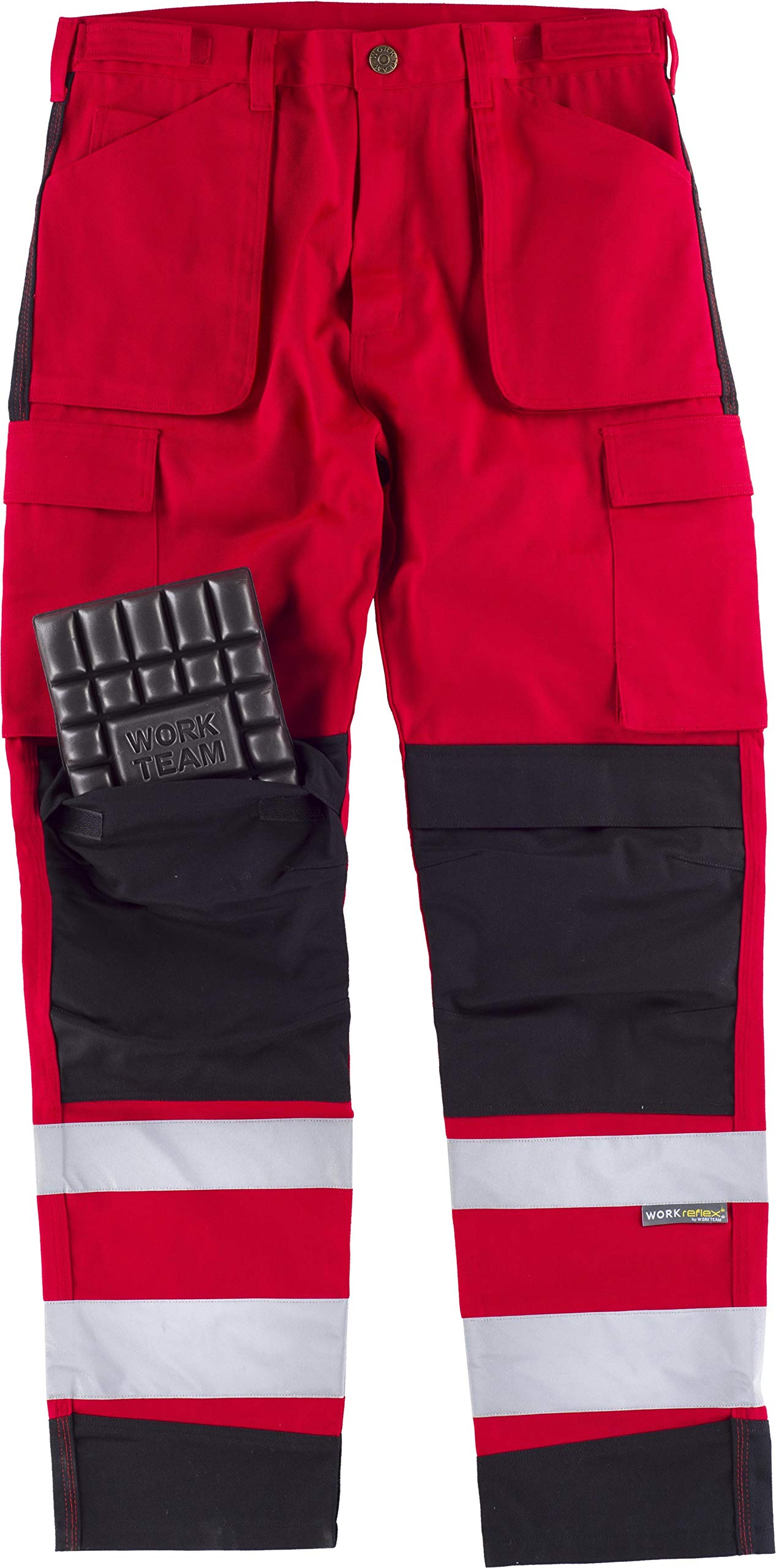 Work Team Pantalón Combinado de Triple Costura y con Cintas Reflectantes. Dos Bolsos de Fuelle con Abertura Inclinada en los costados, un Bolsillo rel Hombre