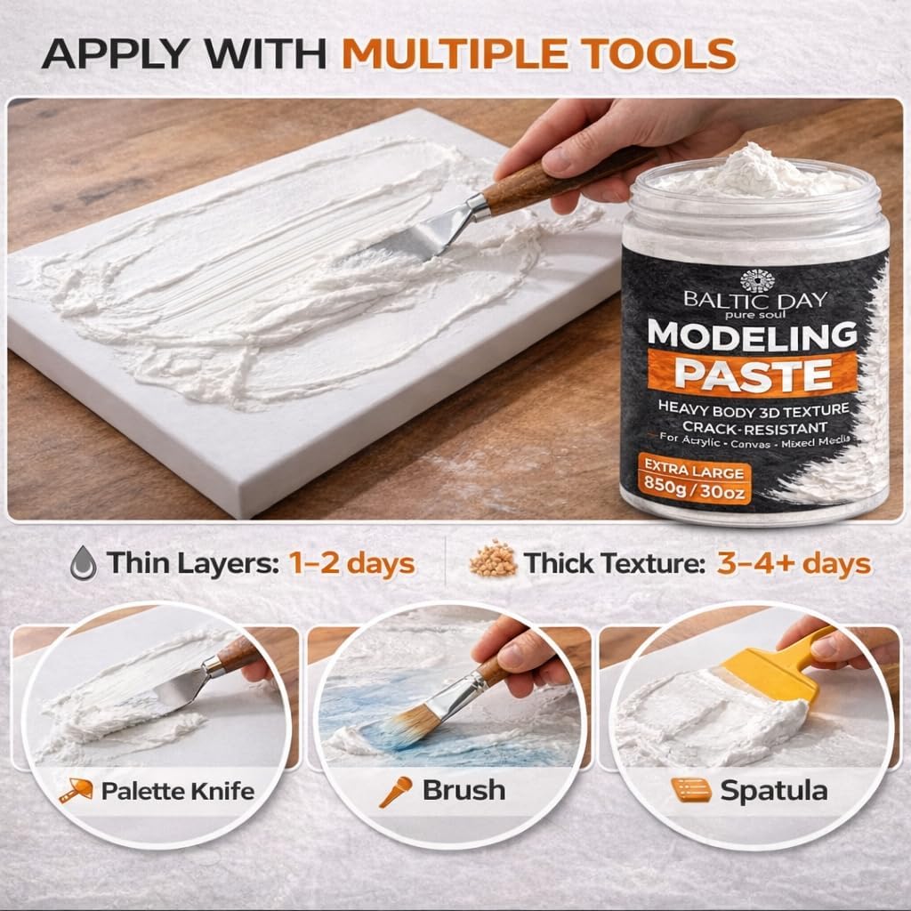 BALTIC DAY - Modeling Paste, 850g/30oz Extra Large Texture Paste for Canvas Painting, Thick White Acrylic Modeling Paste for Texture Art, Mixed Media, Painting, DIY Crafts