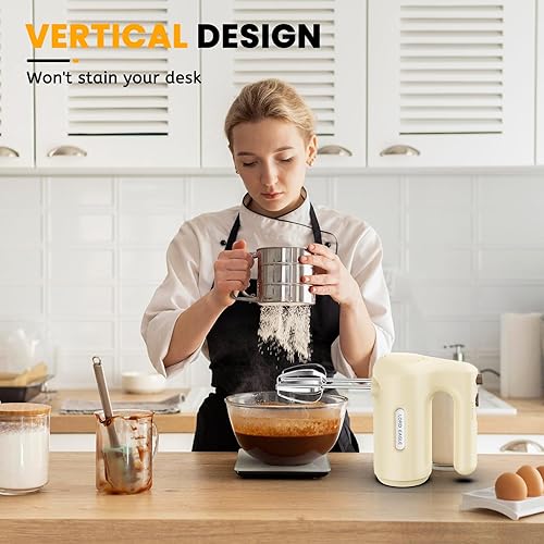 Miniatura 5 de Lord Eagle Batidora de mano eléctrica de 5 velocidades, batidora compacta de 300 W para hornear, batir huevos, mezclar o cocinar, portátil y ligera,