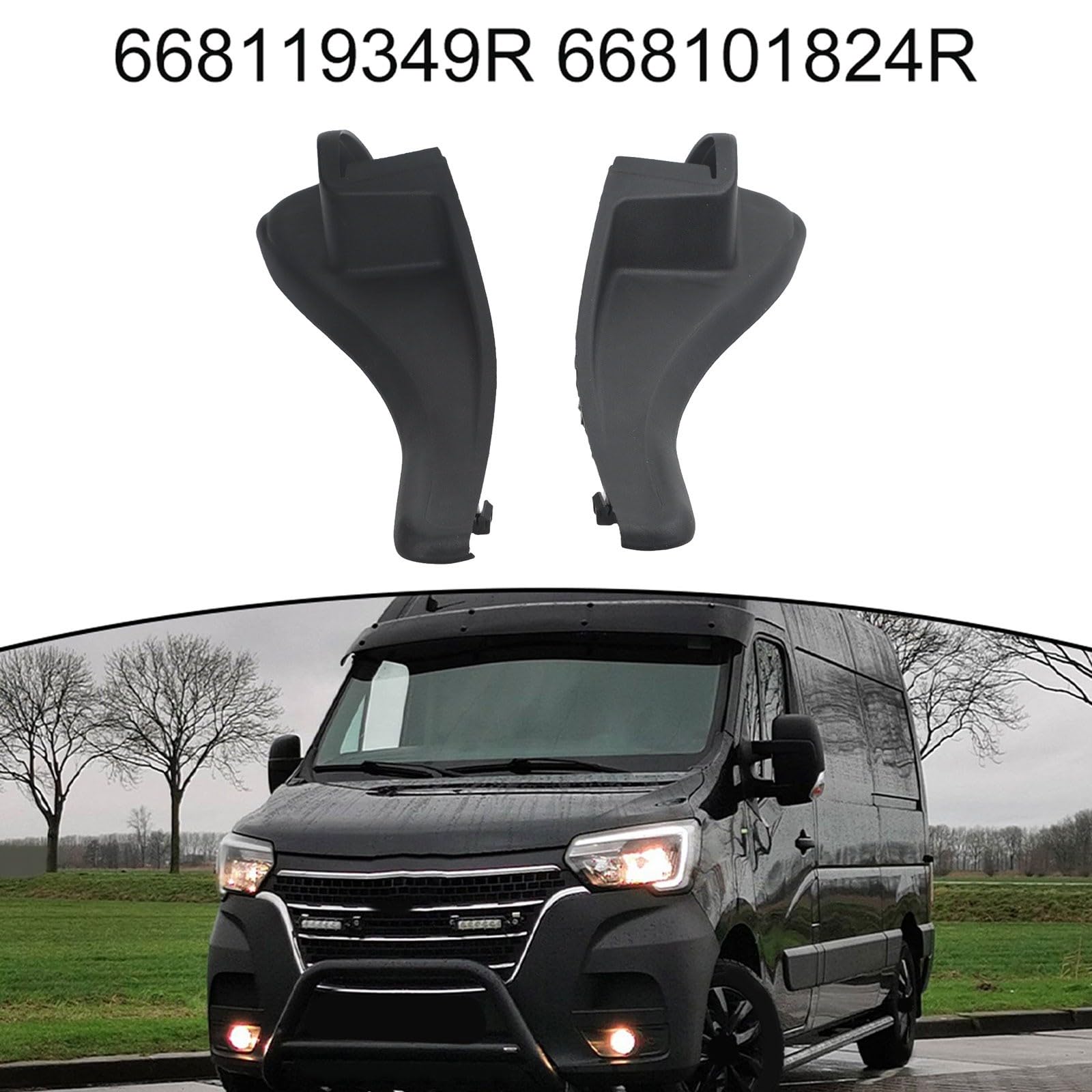 Copertura per parabrezza per Renault Master III IV, pannello deflettore d'aria in ABS, ricambio OEM 668119349R 668101824R, nero, confezione da 2