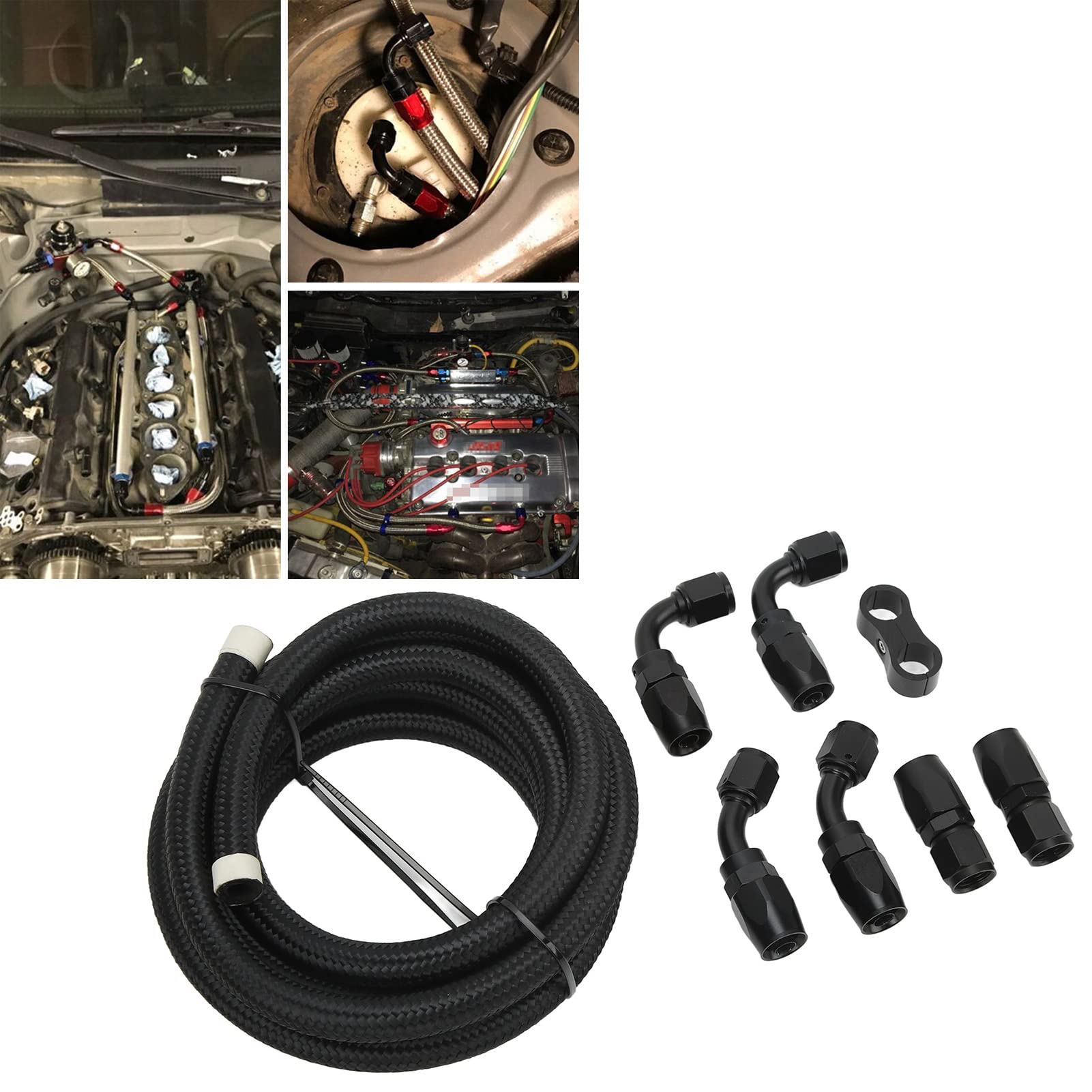 KIMISS Kit de Manguera de Línea de Combustible, Kit de Adaptador de Montaje de Manguera de Combustible Giratorio de 3 Metros AN6 Adaptador de Montaje de Manguera Nylon de Aluminio para Refrigerante Di