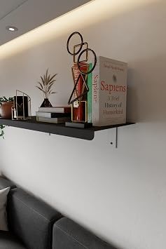 Risingmaber Siyah Metal Duvara Monte Duvar Rafı, Uçan Duvar Rafı ve Kitaplık Rafı (2 adet) MT118S