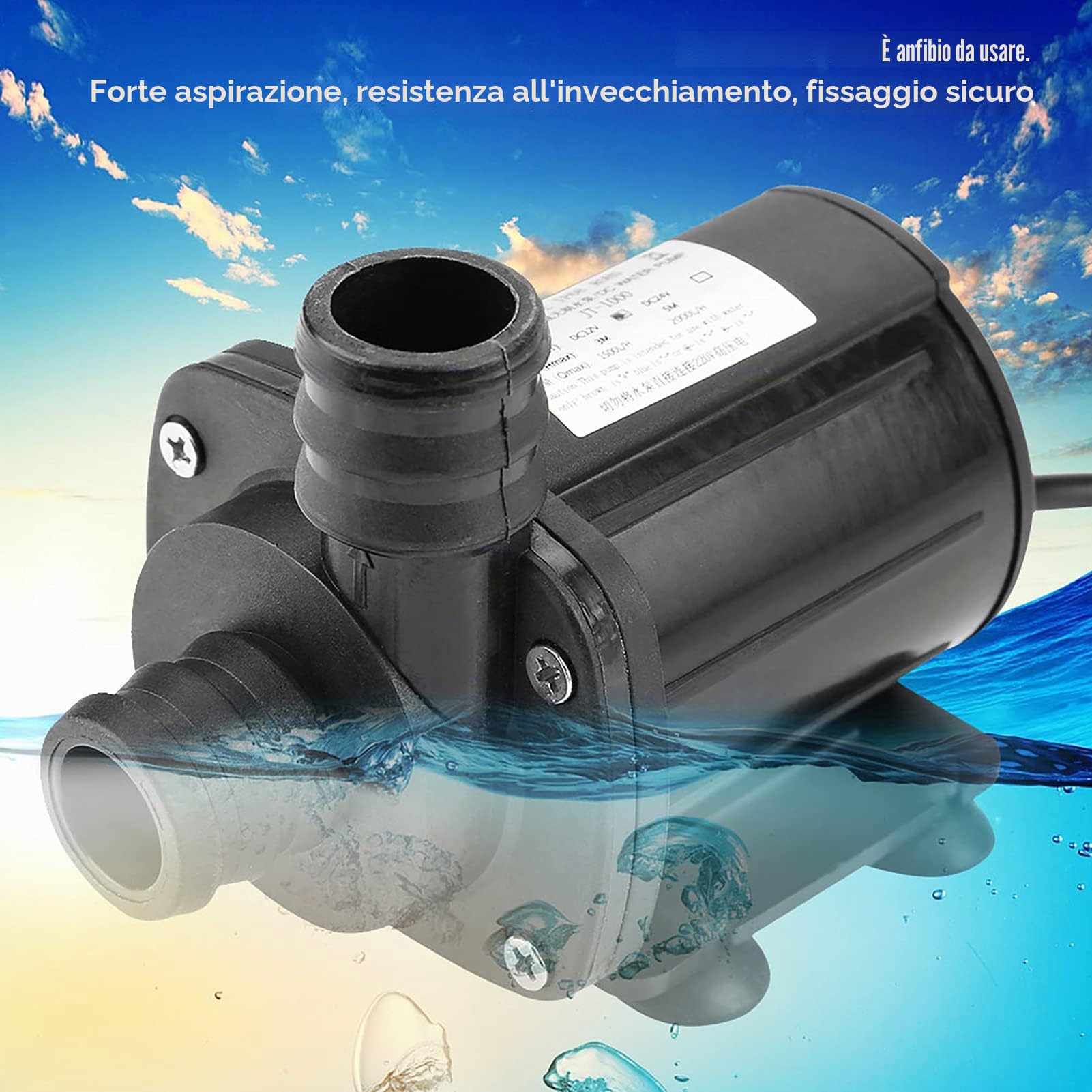 Pompa Acqua DC 12V 1500L/h, Micro Pompa Brushless per Acquario, Fontana e Giardino, Silenziosa, Modello JT-1000A-12