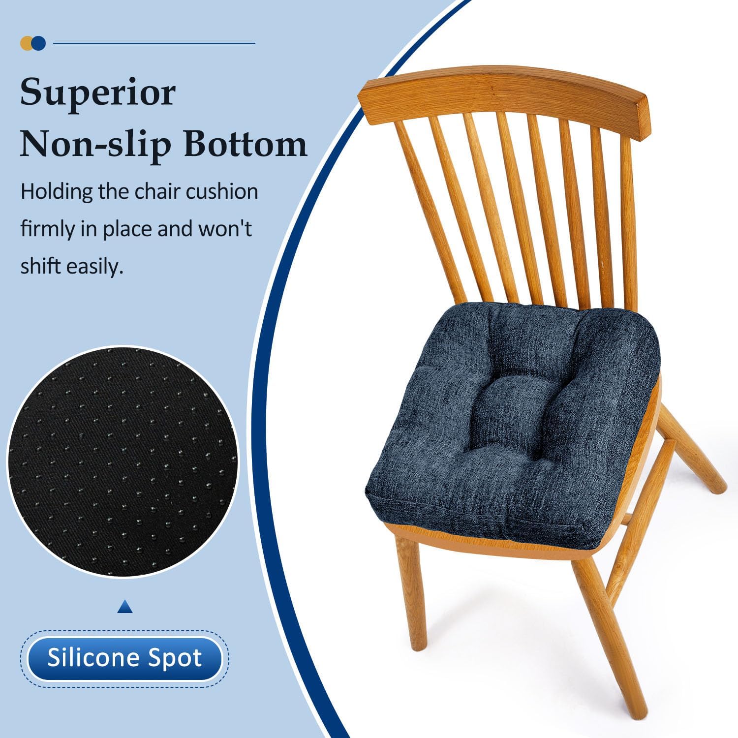 downluxe chair cushions for dining chairs 4 pack, tufted indoor chair pads with non-slip bottom, u-shaped kitchen chair cushions, 17"x17"x4", navy navy 17"x17"x4"(4 pack)