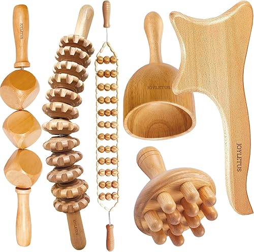 JOYLETUS Herramientas de masaje de terapia de madera 6 en 1 para moldear el cuerpo kit de Maderoterapia para drenaje linfático anticelulítico juego