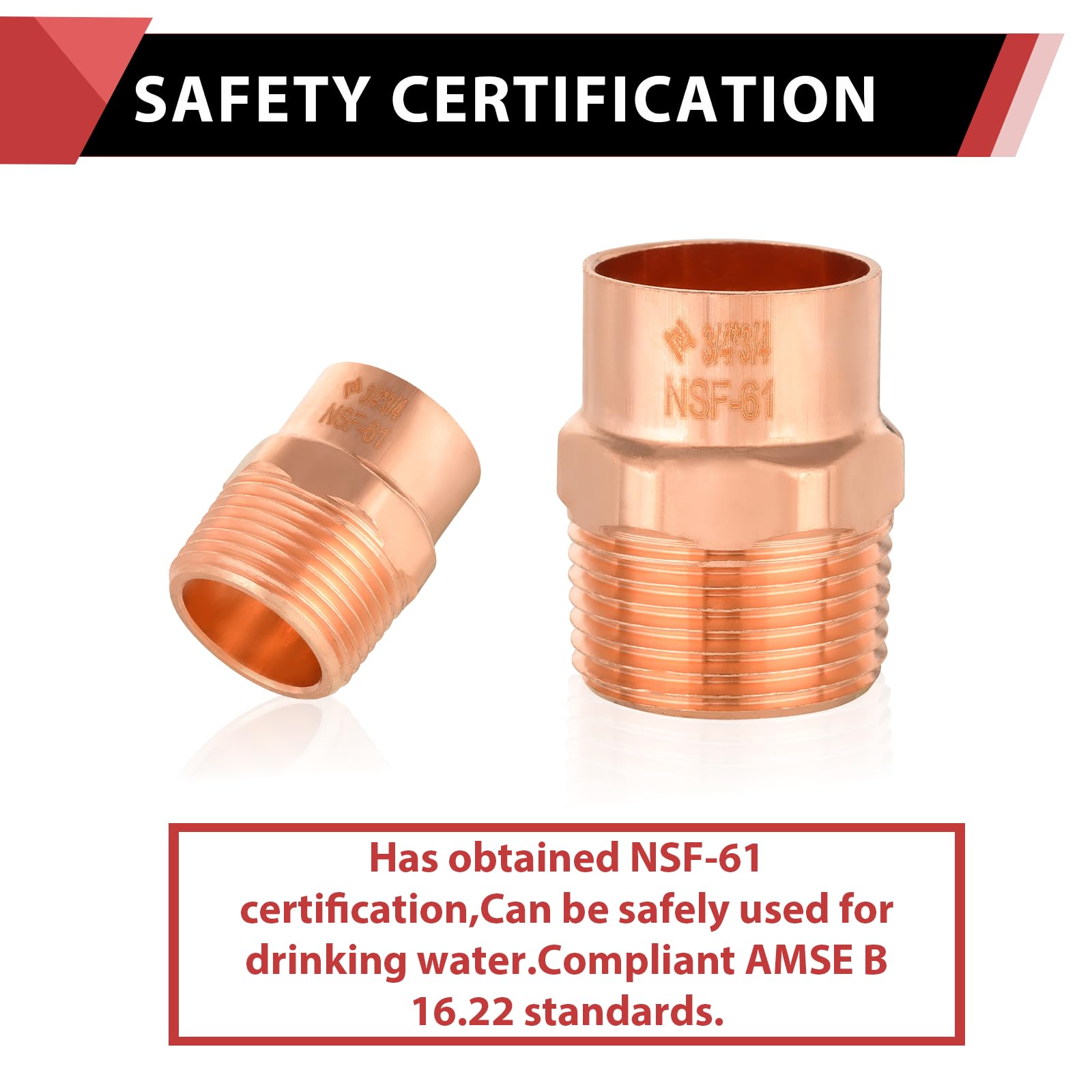 10 adaptadores EFIELD macho de cobre de 3/4 pulgadas C x MIP | Accesorios de fontanería de cobre con conexión de soldadura por sudor, COPPER061 (10)