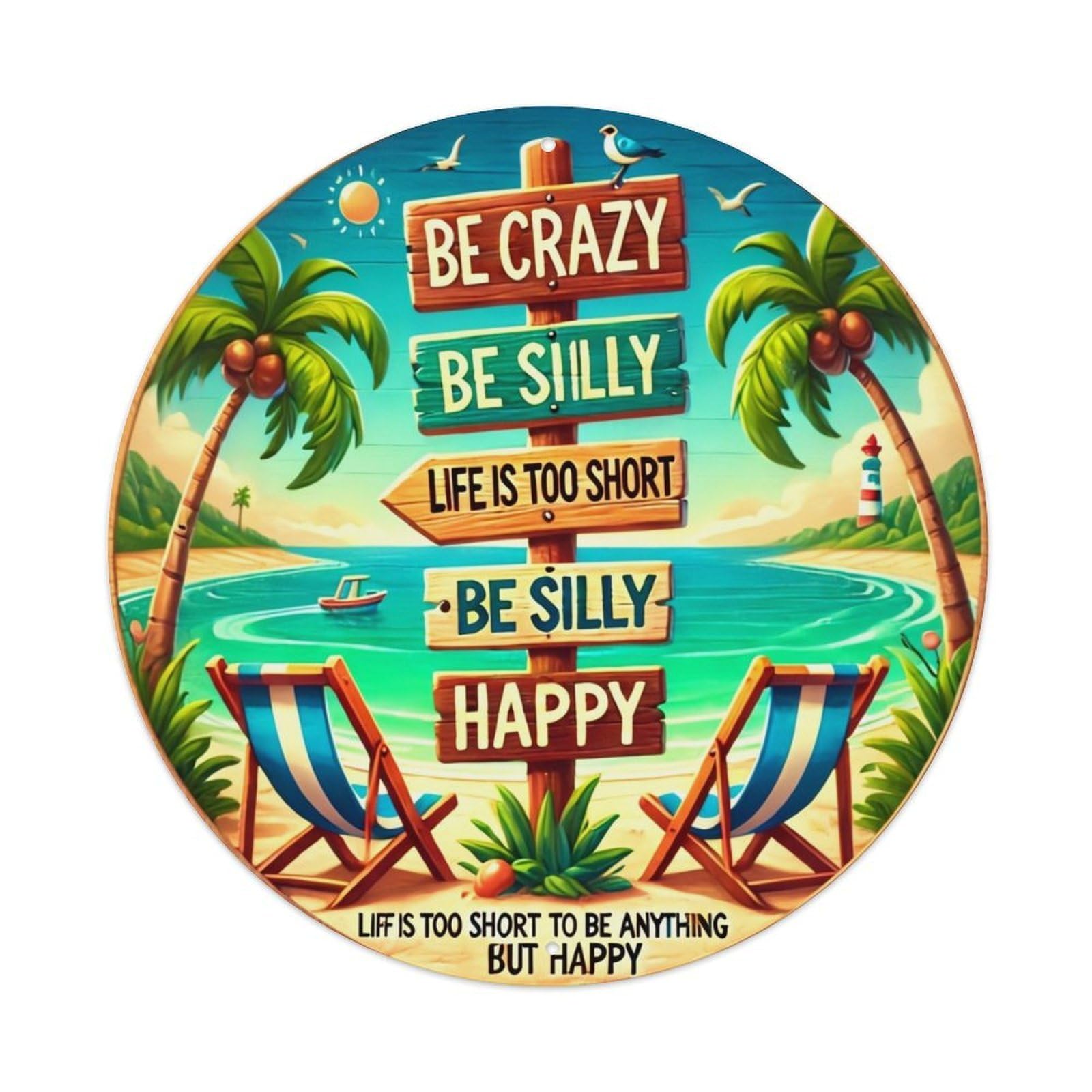 Be Crazy Be Silly Life Is Too Short Be Silly Happy Metal Tin Sign Plaque