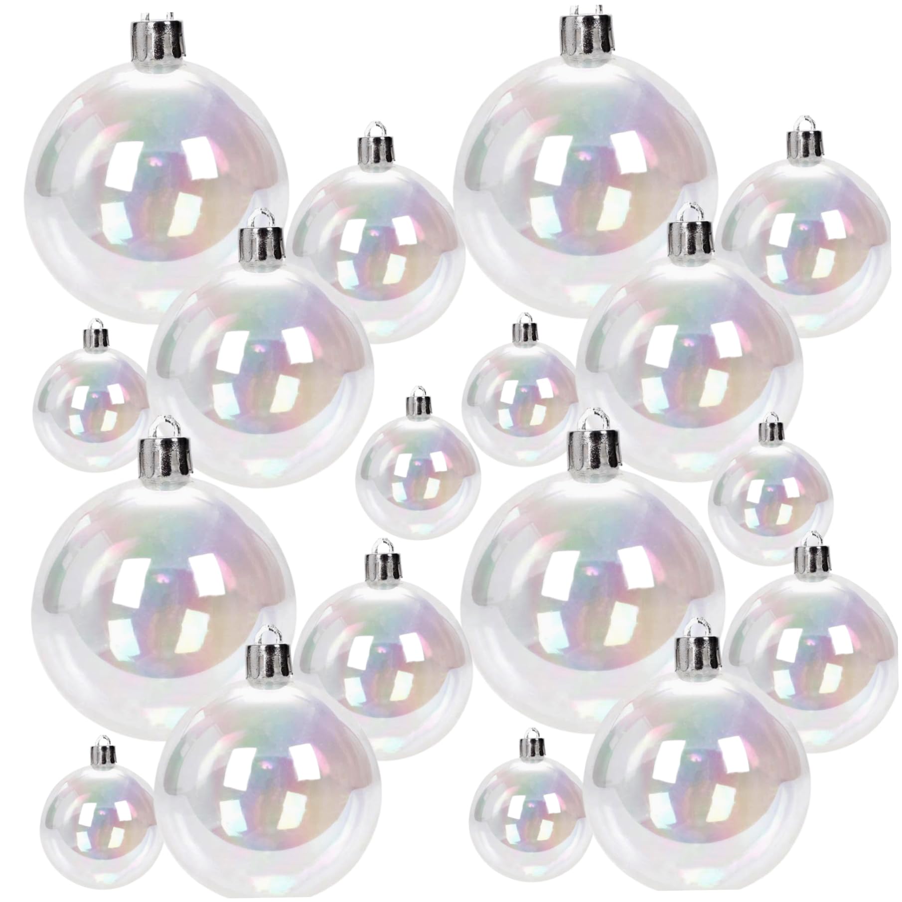 18 PCS/Set Clear Ornament Balls 4-Size Electroplated Plastic Iridescent Ornaments with Hanging Rings for Christmas Birthday Decorations Clear Ornament Balls Iridescent Ornaments Christmas Bal