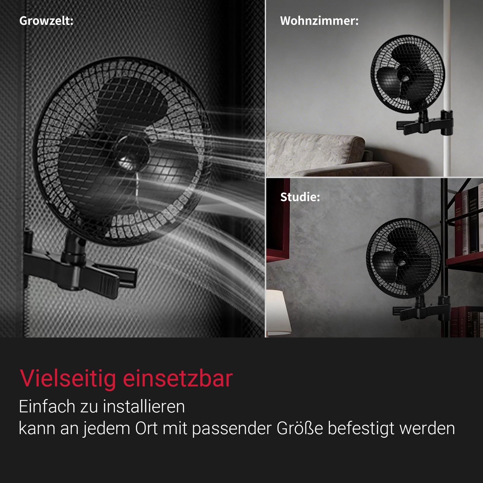 Grow Ventilator Oszillierend Mehrstufige Lüftergeschwindigkeit Clip Ventilator Timer Lüfter 20W Clip Fan für Indoor Growzelt Pflanzenzucht Büro Schlafzimmer Küche