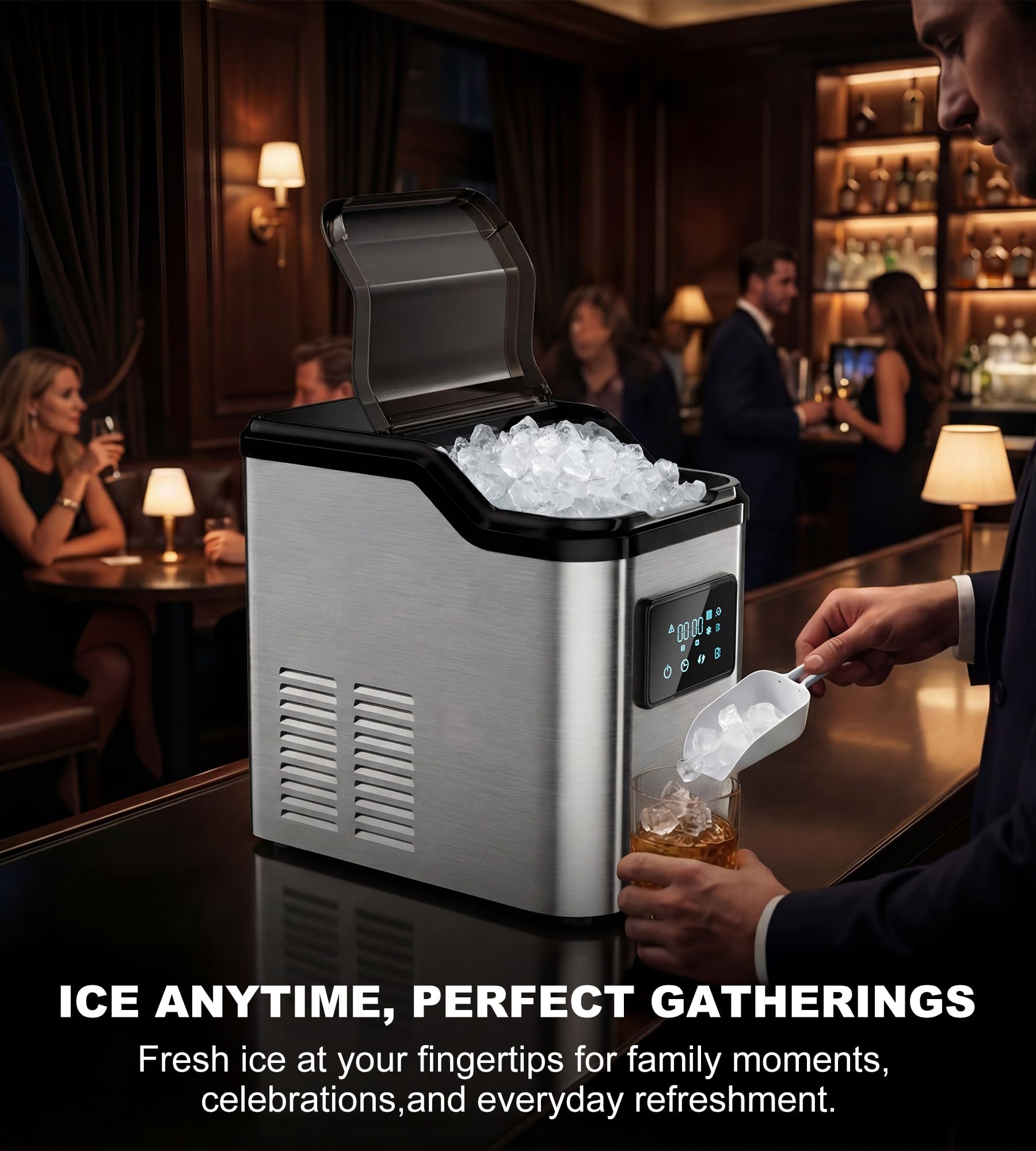 Nugget Ice Makers Countertop,Portable Pebble Ice Machine with Crushed Ice,45lbs/Day Soft Pellet Ice Maker Stainless with 24H Timer, Self-Cleaning Chewable Sonic Ice for Home,Kitchen,Office — view 9