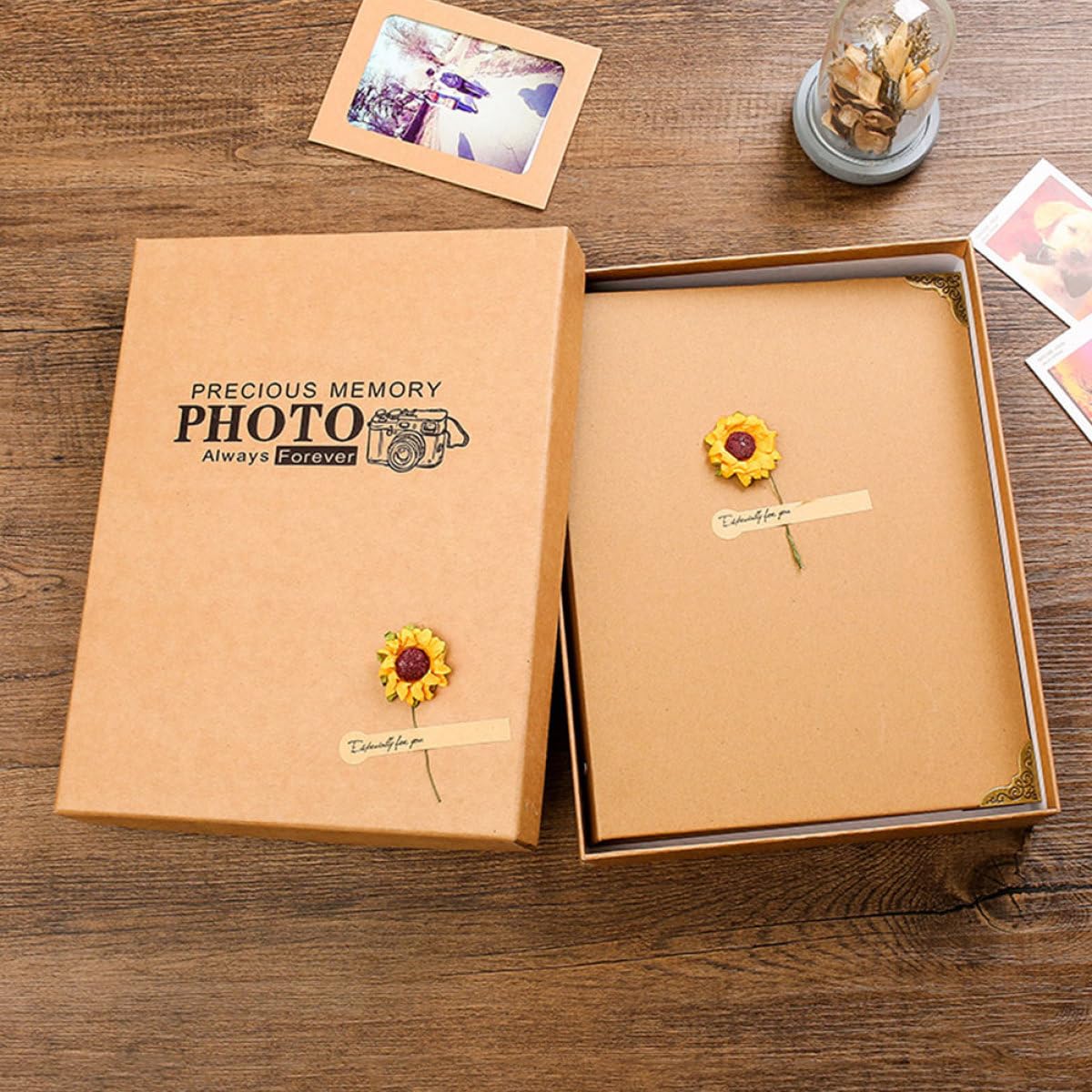 Healvian Álbum de Fotos DIY de Papel Kraft Diseño Retro, 50 Páginas Amarillas para Pegar, Álbum de Recortes Creativo y Delicado, Adecuado para Recuerdos Familiares y Viajes