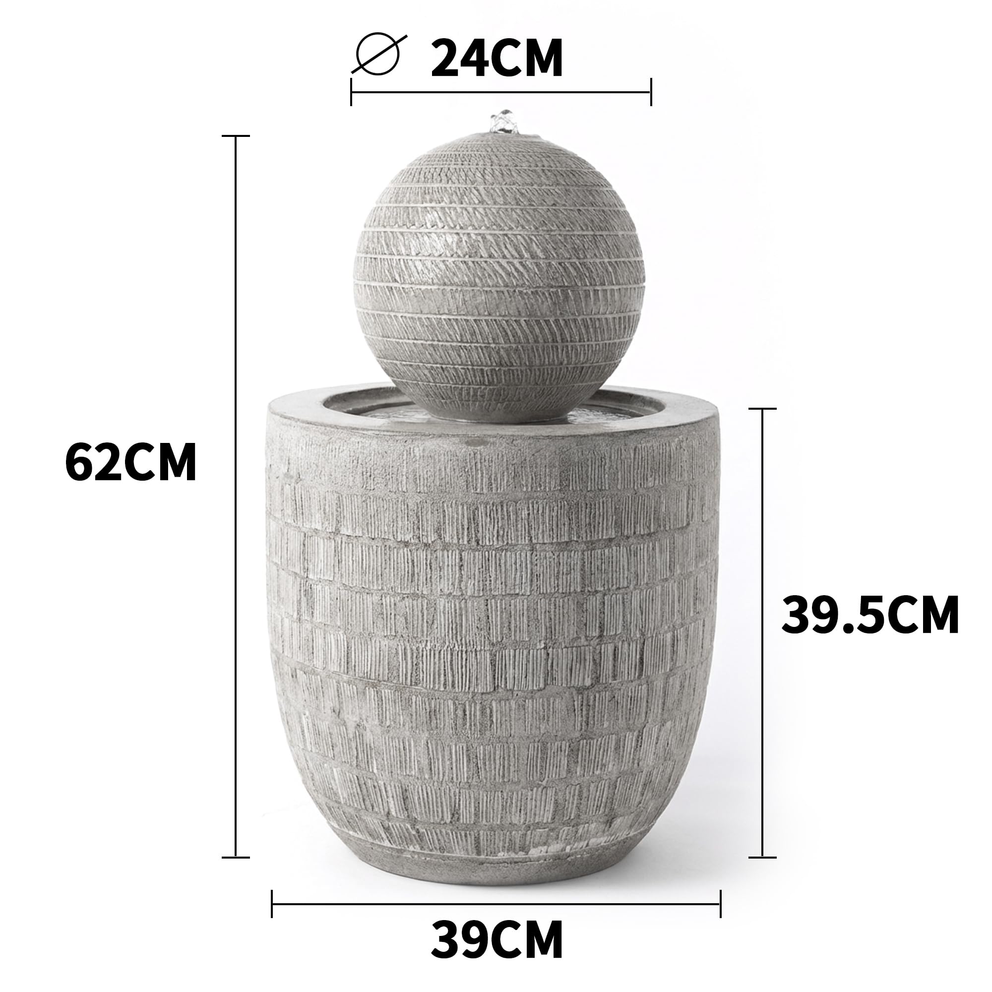 KÖHKO Fontaine de jardin sphérique zen avec LED - Fontaine décorative moderne avec surface structurée pour jardin, terrasse et intérieur