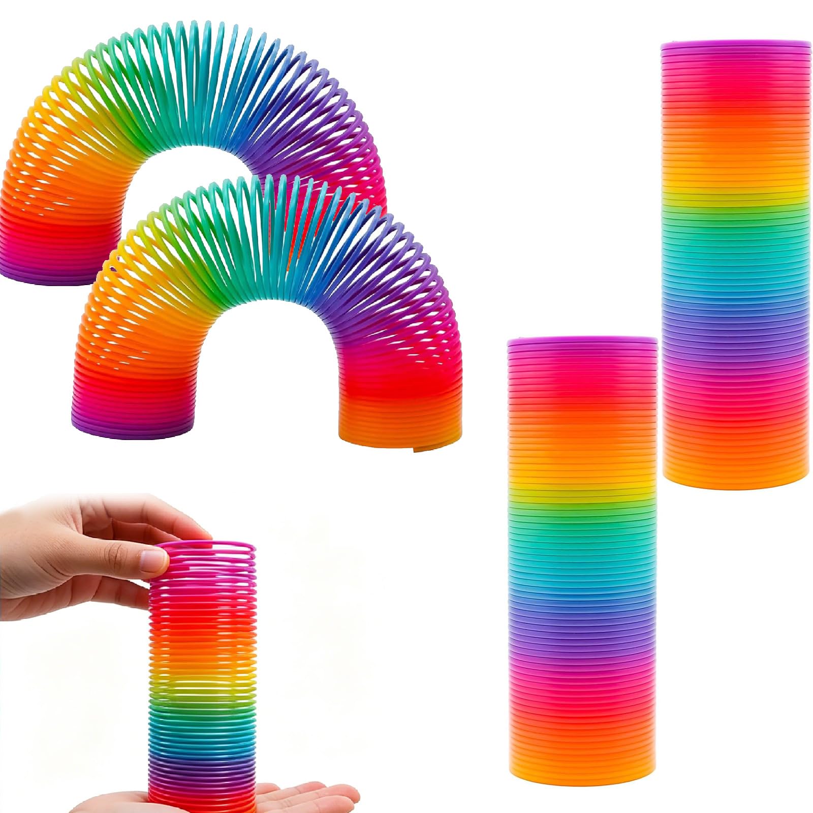 NPLSEO Super Long Rainbow Magic Spring Toys 15cm, Extra Large Sensory Fidget Slinky Toy for Kids Adults, Stress Relief, Birthday Gifts, Party Bag Fillers, Stocking Fillers & Return Gifts (2PCS)