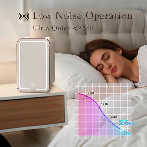 Miniatura 6 de Mini refrigerador para dormitorio, refrigerador para el cuidado de la piel de 6L10 latas con espejo de luz LED regulable para dormitorio y oficina,