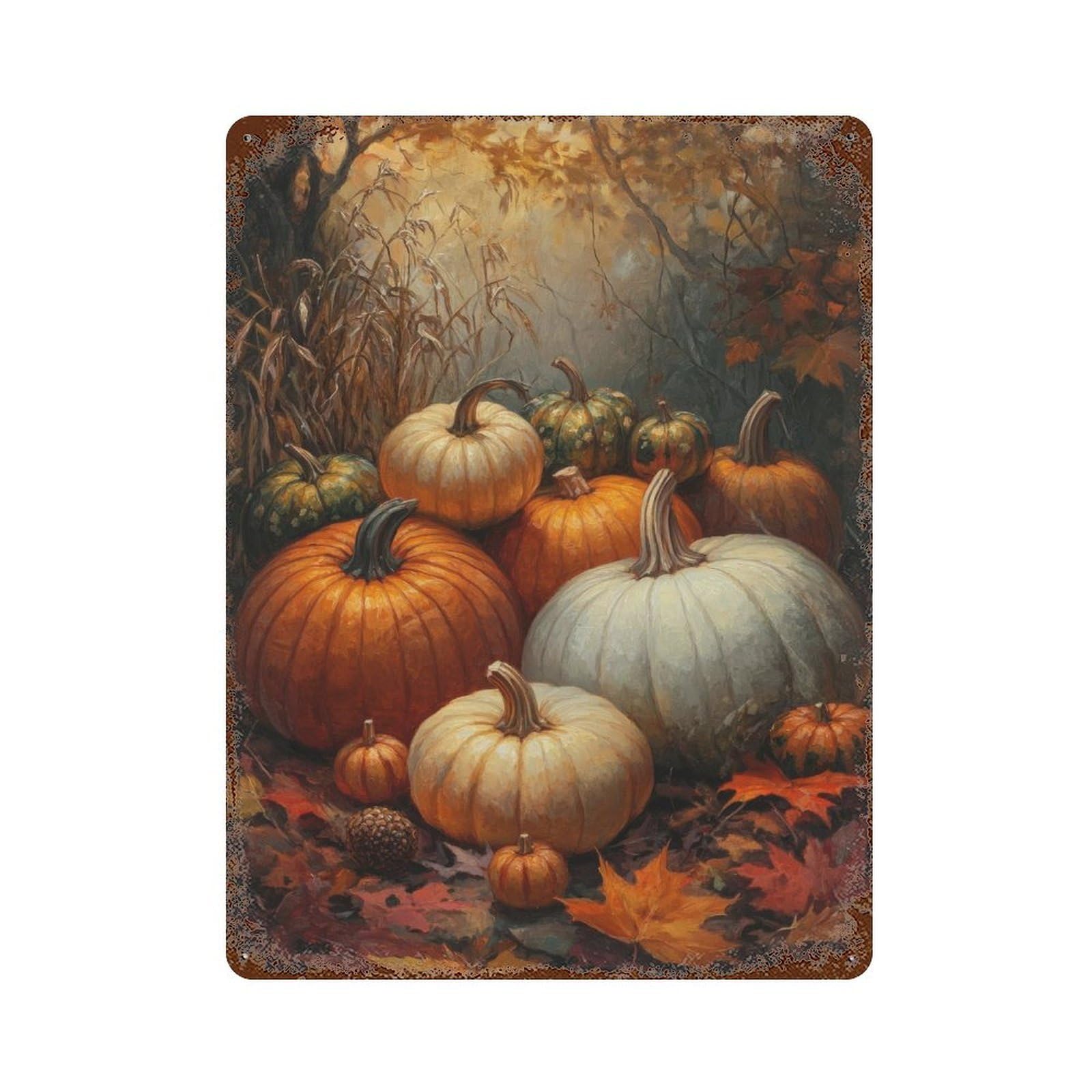 Autumn Pumpkins Cottagecore Decor Dark Academia Antique Botanical Illustration Rustic Fall Vintage Harvest Wall Decor Art Metal Tin Poster Modern Home Decor Art Home Bar Shop Decorations Vintage Sign