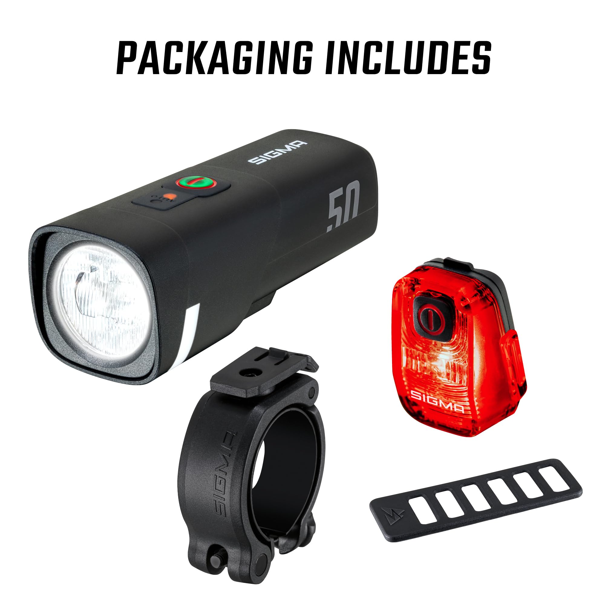 SIGMA LED Fahrradlicht Set Aura 50/ Hiro 10 | StVZO zugelassenes, akkubetriebenes Vorderlicht und Rücklicht | wetterfestes, wiederaufladbares Beleuchtungsset mit USB-C