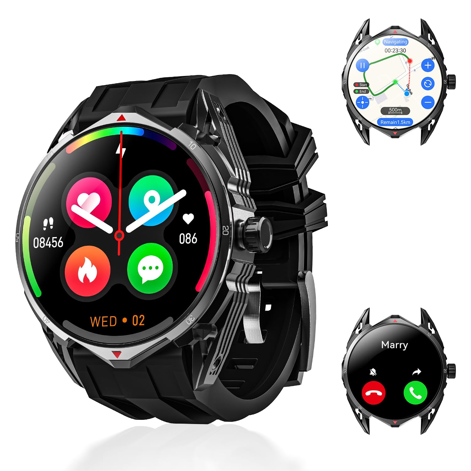 Rogbid M2 Active Running GPS Smart Watch for Men GPS Running Watch with Daily Offline Map AMOLED Display