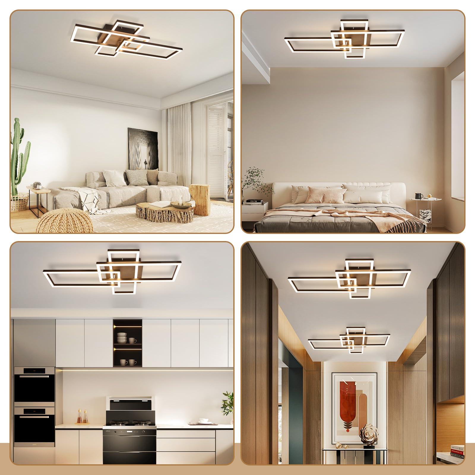 CBJKTX LED Deckenleuchte Wohnzimmer Deckenlampe Dimmbar mit Fernbedienung | Wohnzimmerlampe Holz Schwarz Modern Schlafzimmerlampe aus Metall Küchenlampe für Schlafzimmer Esszimmer Arbeitszimmer