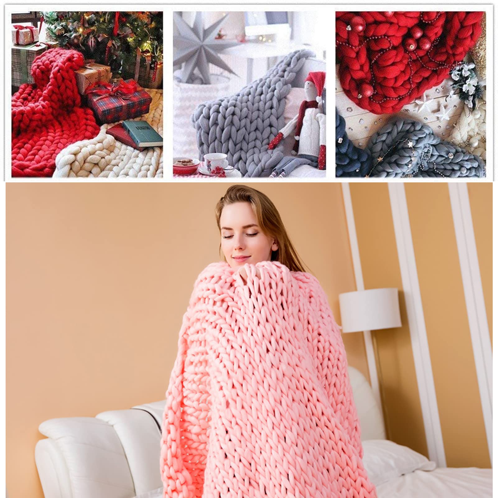 Manta de punto grueso, tejida a mano, manta con peso para decoración del hogar, manta de punto acogedora para cama, sofá y silla (200 x 200 cm)