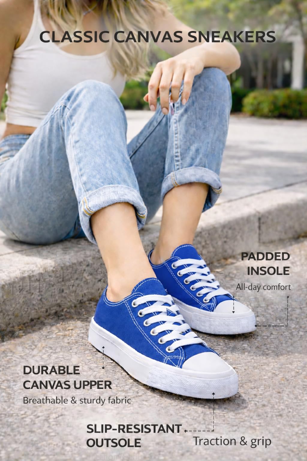 hello basics Canvas Shoes for Women Casual Low Top Women's Fashion Sneakers Slip on for Women (7, Cobalt)