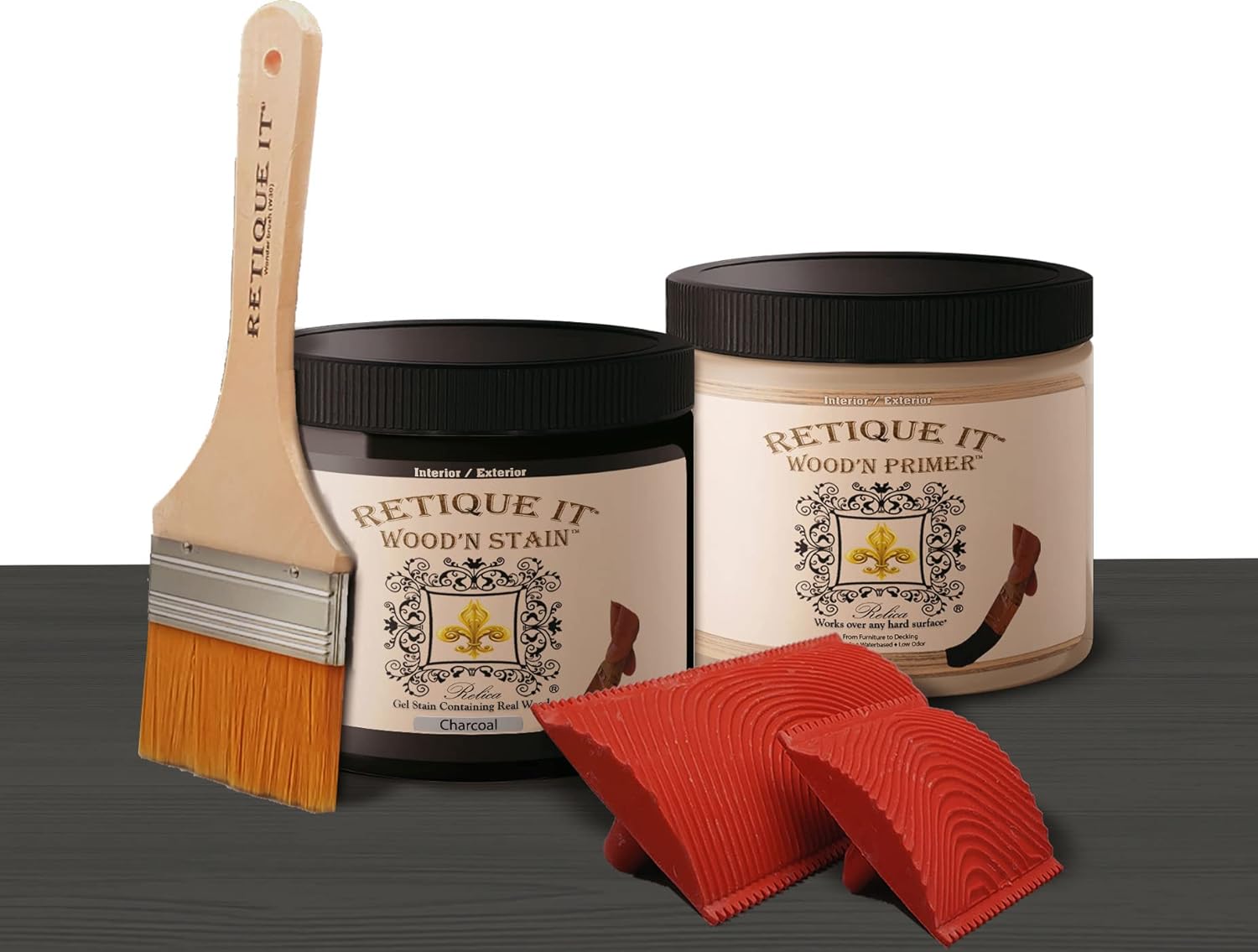 Retique It Wood Finish Front Door Kit – GO Beyond Faux Wood with Paintable Liquid Wood Based Primer and Gel Stain - Graining Tools Included (Front Door Kit, Charcoal)
