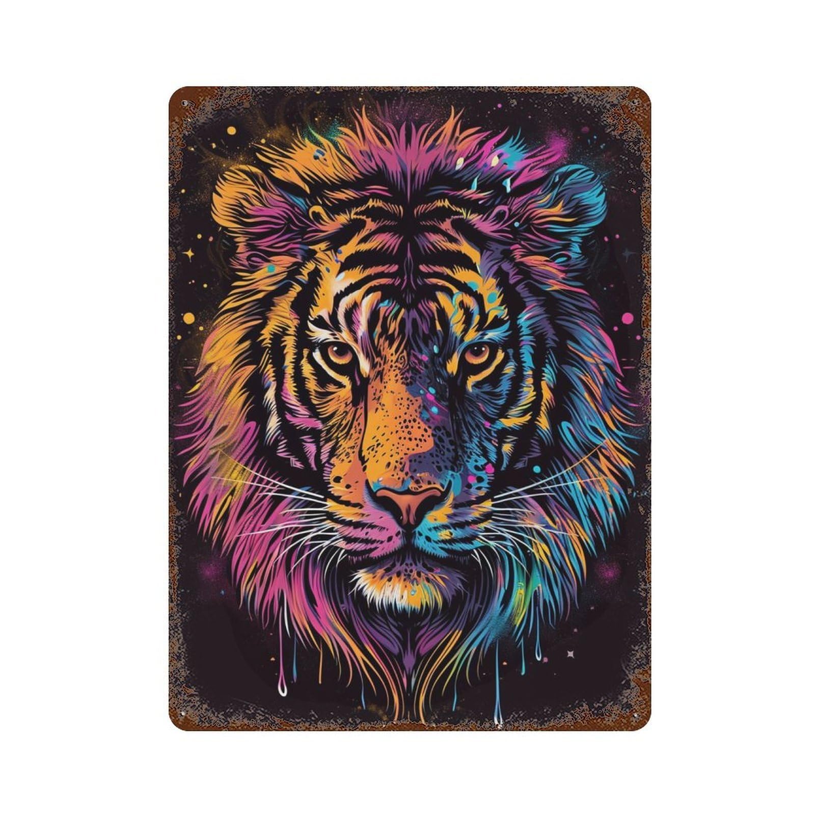Colorful Tiger Portrait Art Print Decorative Tin Sign 15.7"x11.8", Retro Wall Decor for Garage, Pub Or Kitchen