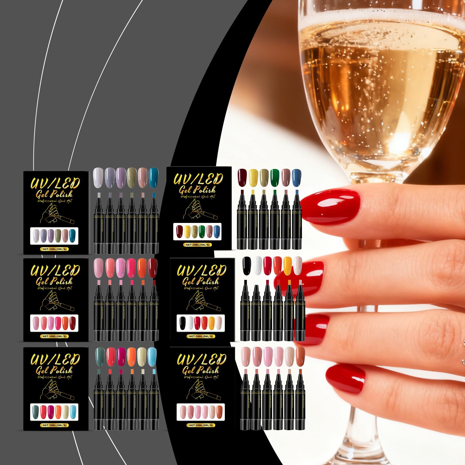 Alena Paris 5 Nail Pens Nagellack Stifte Set - Gel Nail Arts Pen, Schnelltrocknend, Langlebiger & Bruchsicherer Nagellack Stift für Nagelkunst