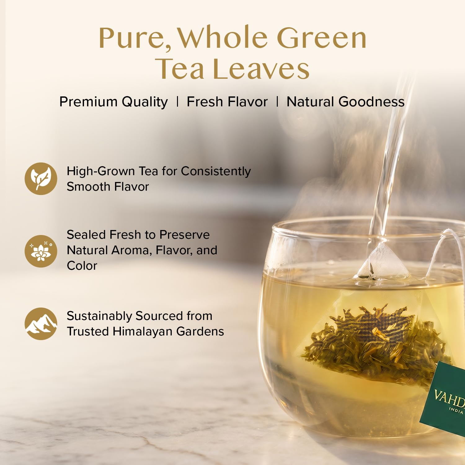 VAHDAM, Himalayan Té Verde (100 Piramidales Bolsitas De Té) 100% Pura Y Natural | Envasado Fresco En La India | Caliente, Frío O Como Kombucha