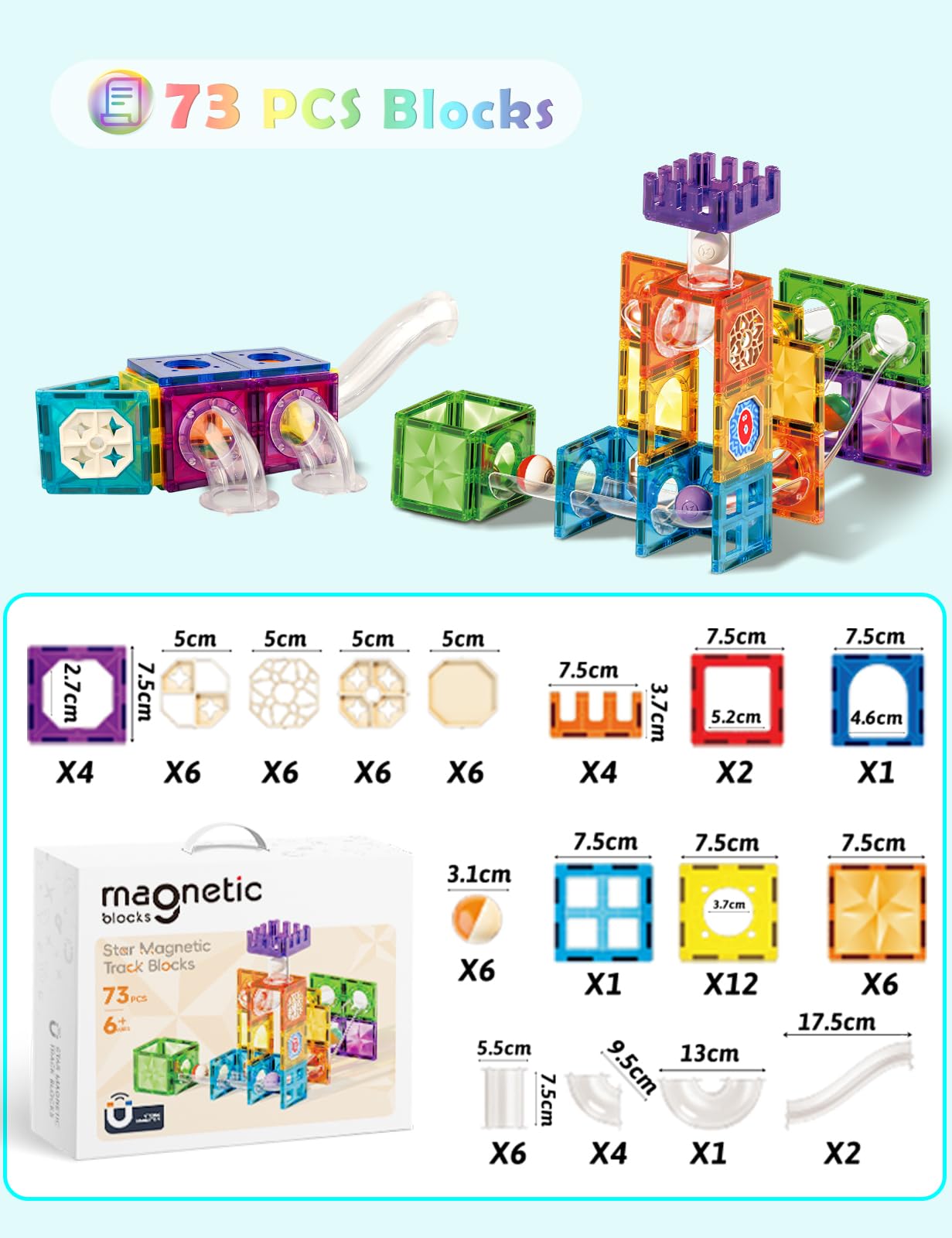 ROXENDA 73 Piezas Magnetyczne klocki kulkowe - Juguete Educativo Stem para niños. Con imanes Potentes, Ideal para Juegos interactivos Familiares y Desarrollo de Habilidades espaciales