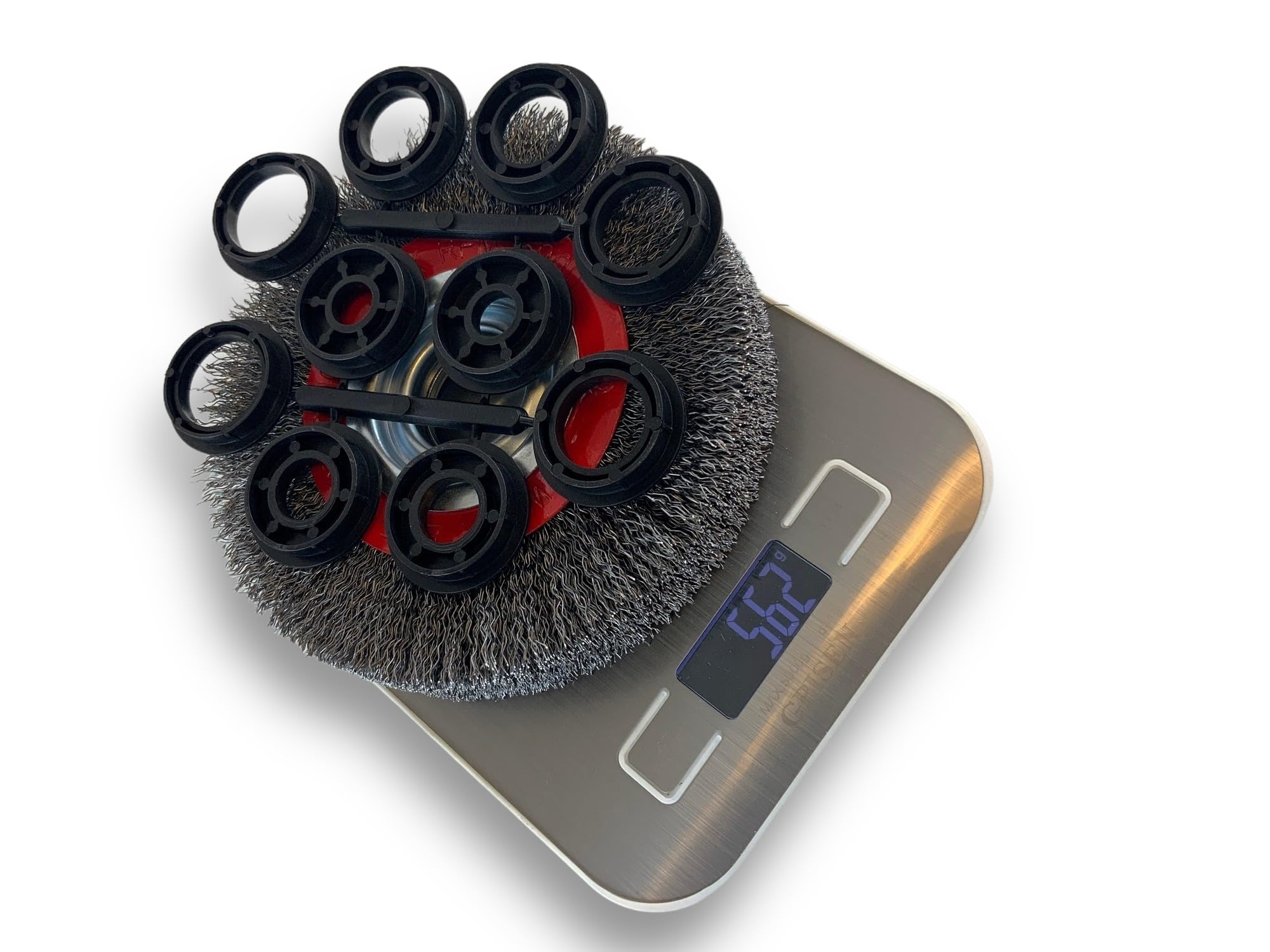 Kibros Brosse circulaire touret acier Ø 150 mm 2 rangs fil dur | Fil dur 0,30 mm ondulé, alésage 32 mm avec réducteurs bague 25/22/20/16/12 mm, pour touret meuleuse affûteuse.