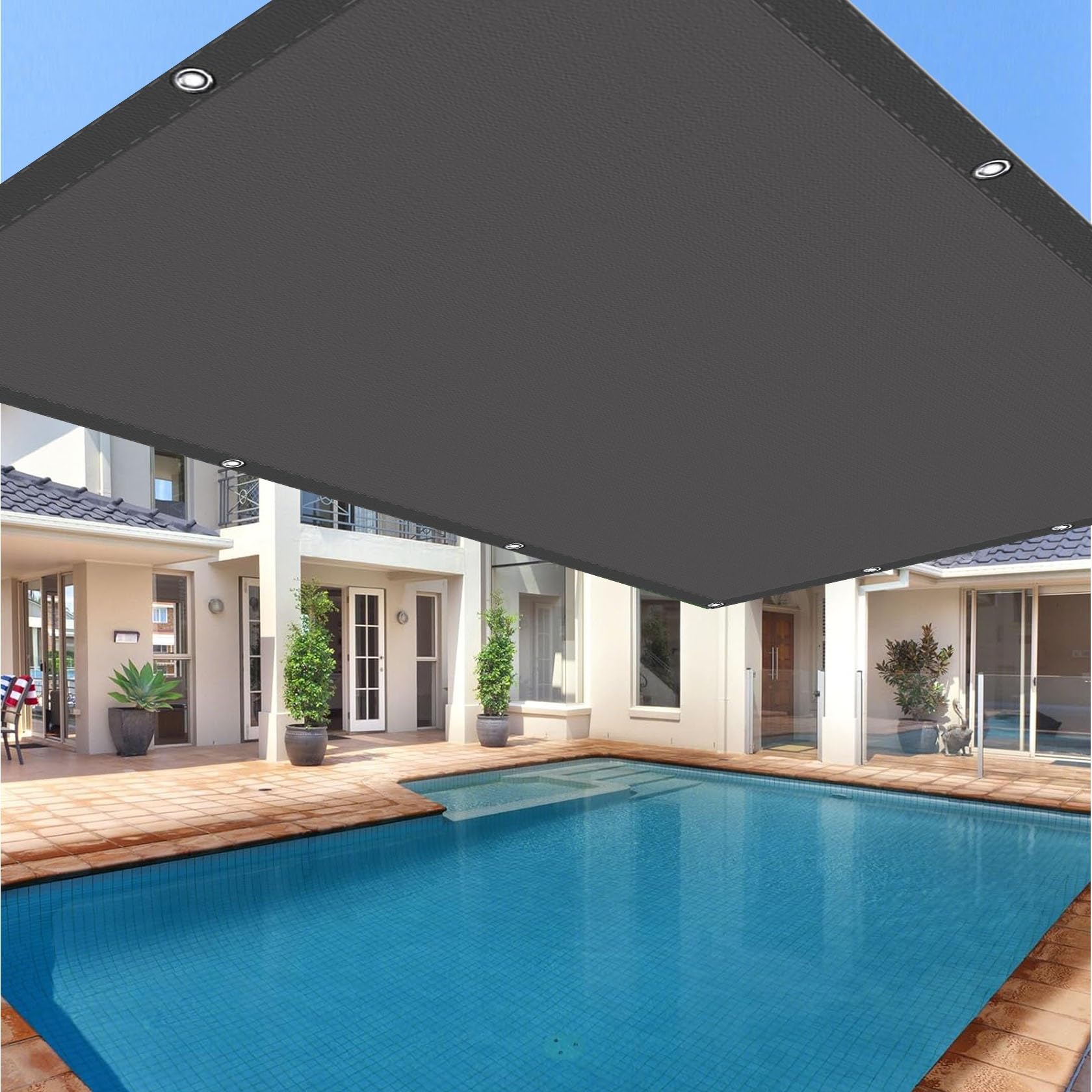 Wodoodporny Żagiel Ogrodowy 1.6 x 2.8 m Impregnowany Blok Poliestrowy Pes UV Baldachim Na Patio Z Blokadą Z Linami Na Podwórku Na Patio, Czarny