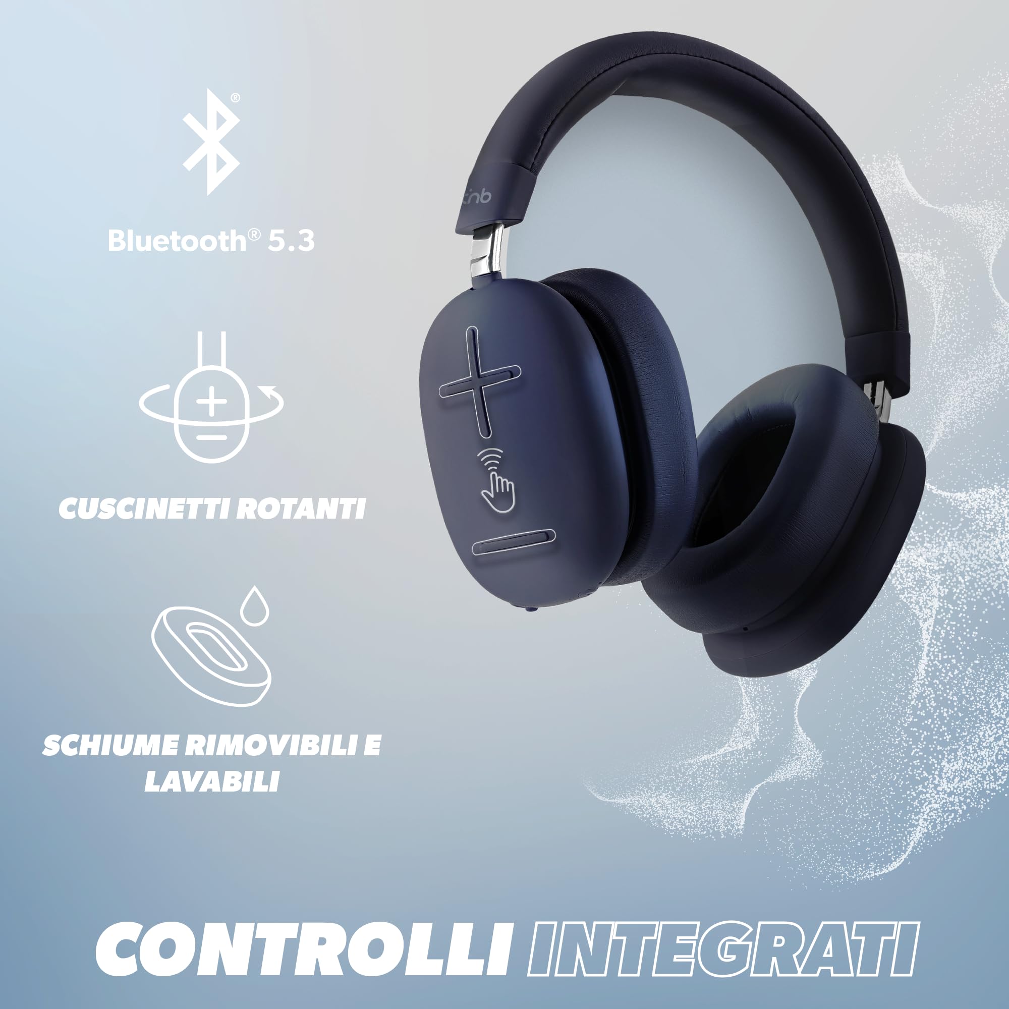 T'nB - Bounce ANC Midnight Blue, Cuffie Bluetooth senza fili, Riduzione del Rumore Active ANC, Autonomia 50h, Suono Immersivo, Microfono Integrato, Bluetooth 5.3, Jack 3.5mm, Borsa per il trasporto