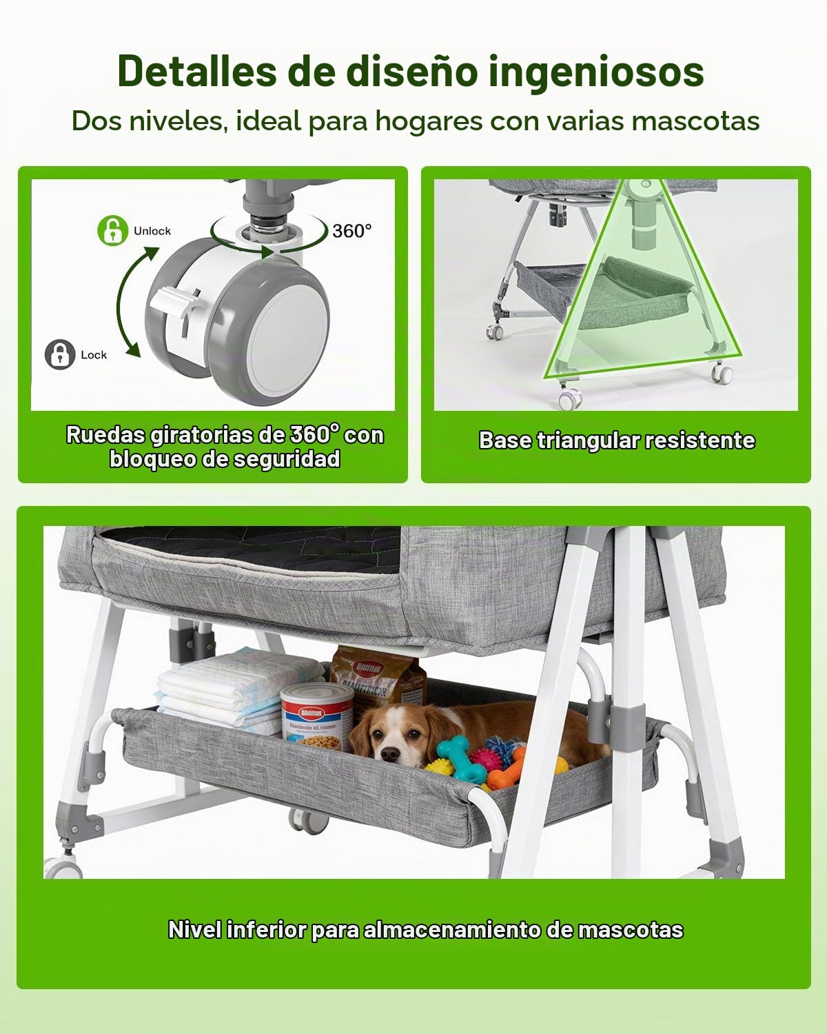 Cama para Perro Junto a la Cama Ajustable en Altura con 6 Niveles