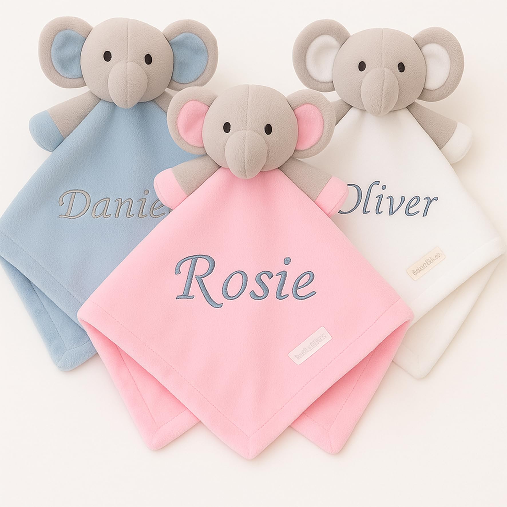 Baby Personalised Elephant Comforter Blanket Soft Snuggly Animal Design (Blue Elephant)
