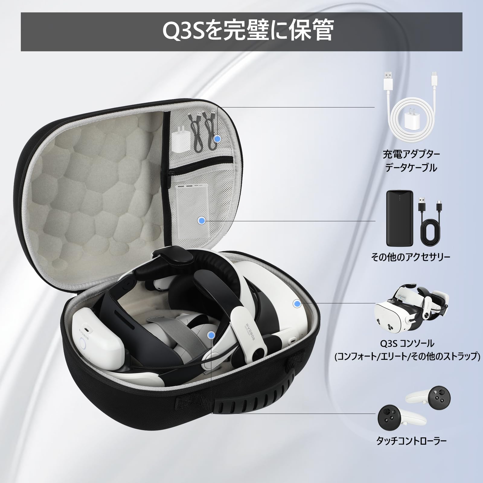 YipuVR Funda RíGida de Transporte de Eva para Meta Quest 3/3S, Compatible con Accesorios de Auriculares Quest 3S, A Prueba de Golpes, Impermeable, Forro Suave para Viajes y Almacenamiento En - 3