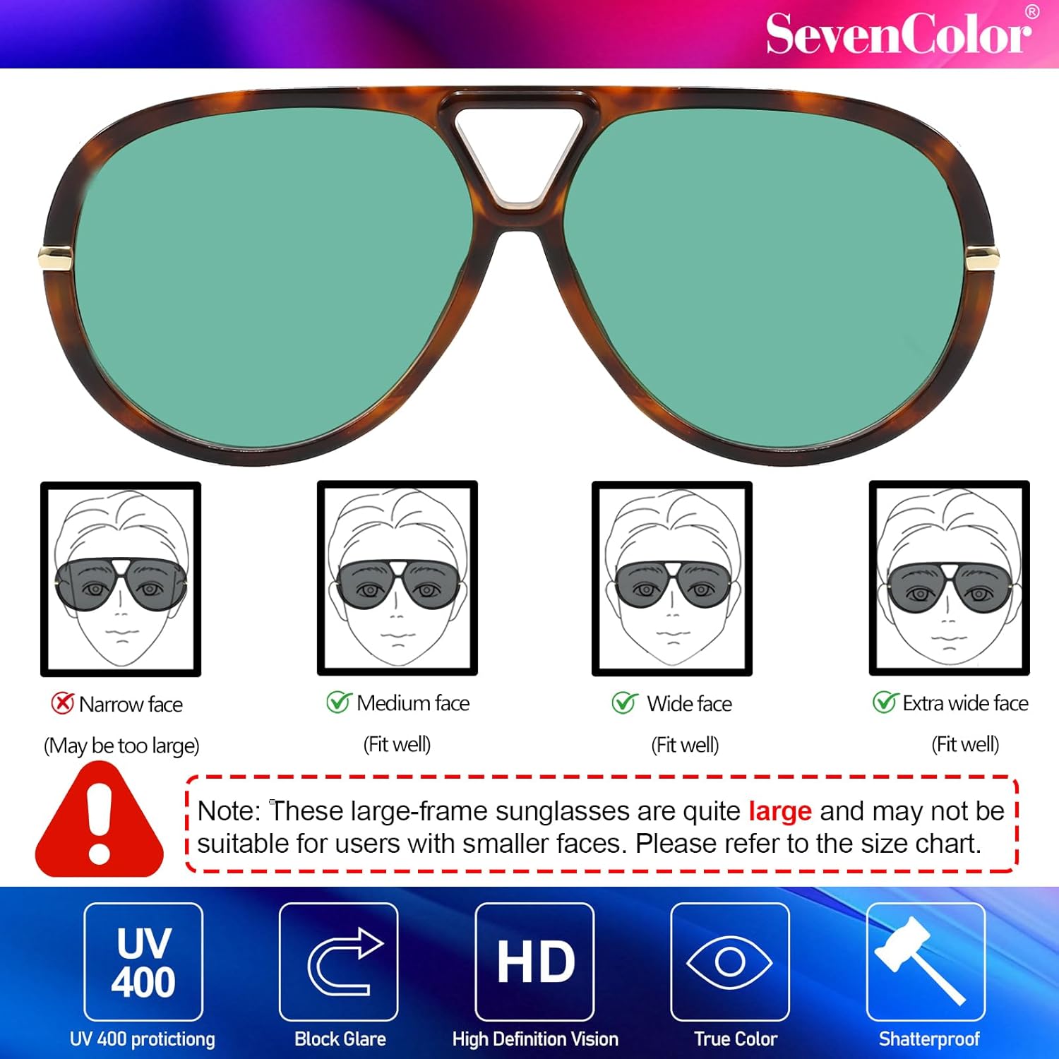 Trendy Oversized Aviator Sunglasses for Women Men Retro Big Round Shield Sun Glasses Vintage Shades - Image 4