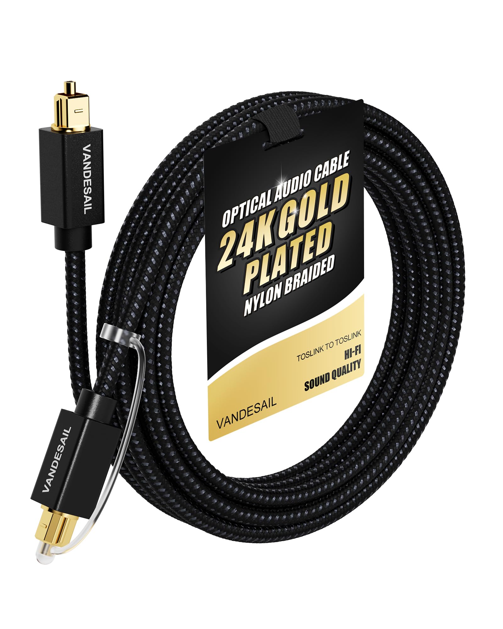 VANDESAIL Optical Cable for Soundbar 20FT/6M Nylon Braided Optical Audio Cable,TOSLINK Cable Gold Plated Connector Digital Optical Audio Cable for