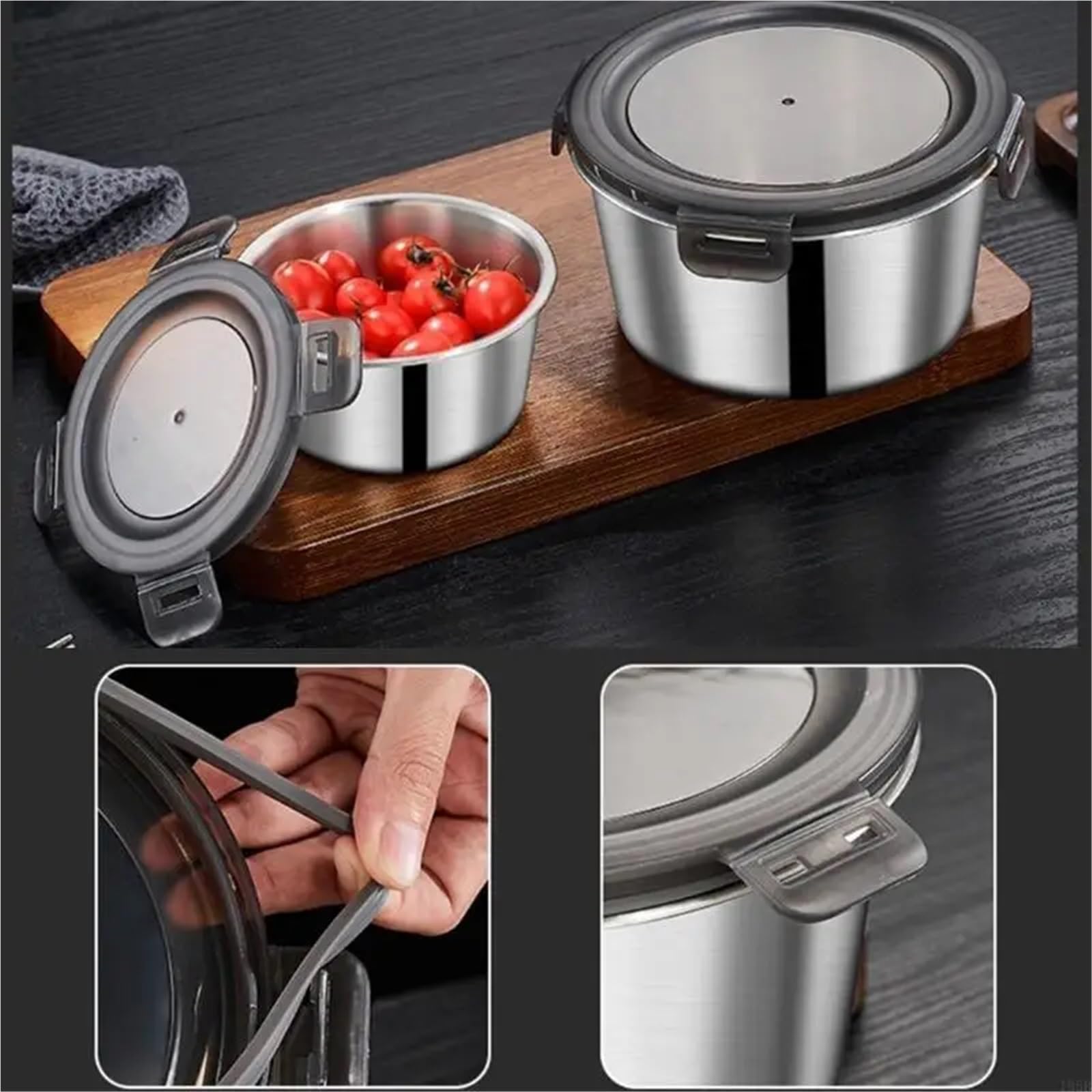 Contenitori per alimenti in acciaio inossidabile Contenitore for il pranzo a prova di perdite in acciaio inossidabile grande capacità con coperchio in metallo for la casa e l'ufficio(1000ML)
