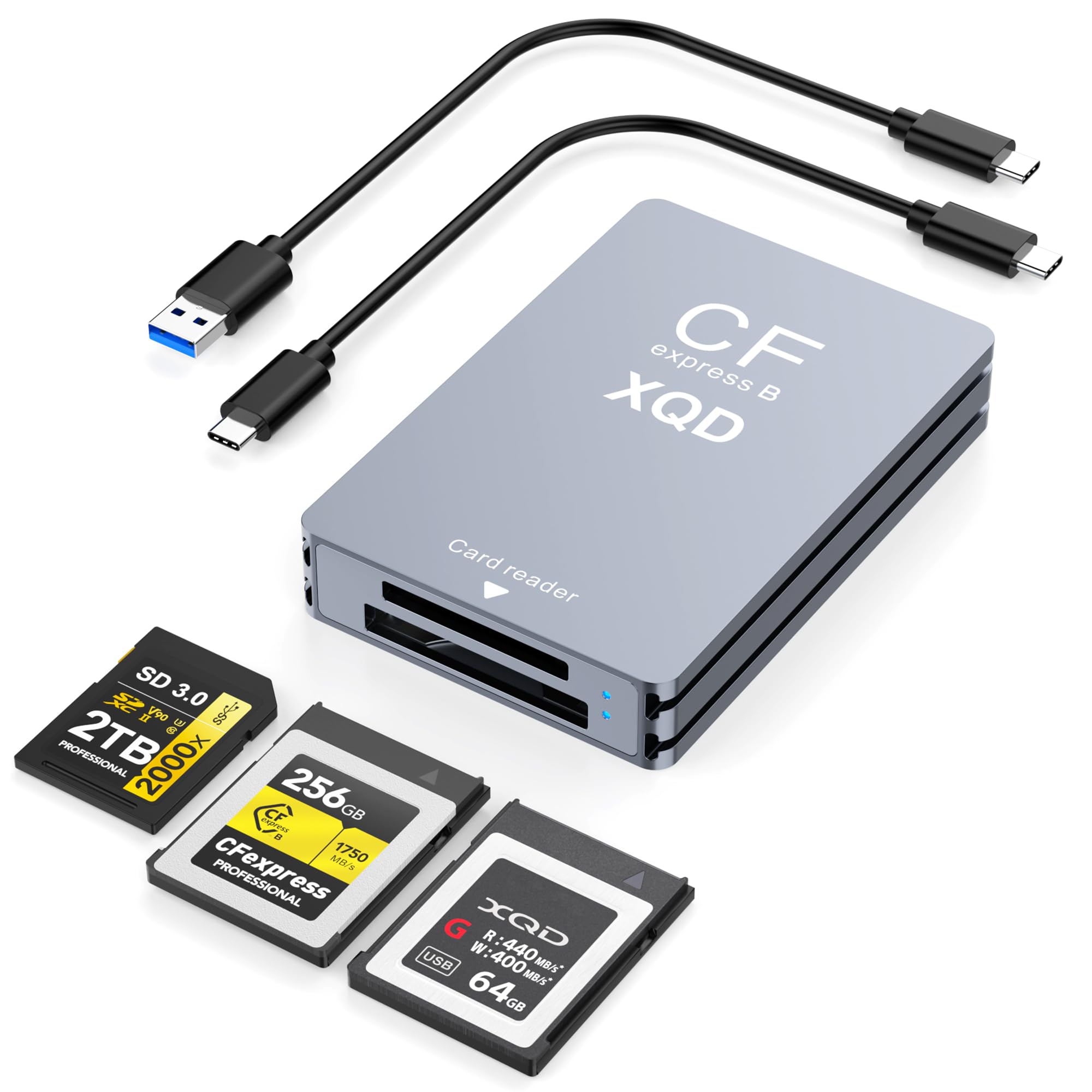 Lector de tarjetas 3 en 1, CFexpress tipo B/XQD/SD, 10 Gbps USB3.1 Gen2, aluminio, cable USB-A/C, para Windows/Mac/Linux/Android