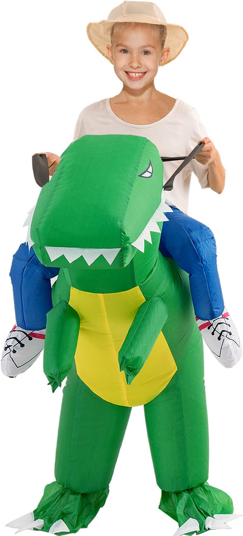 Dlala Inflatable T-Rex Costume Dinosaur Suit Halloween Dino Theme Party Dress with Blower Adult/Child (M:Dinosaur Kid)