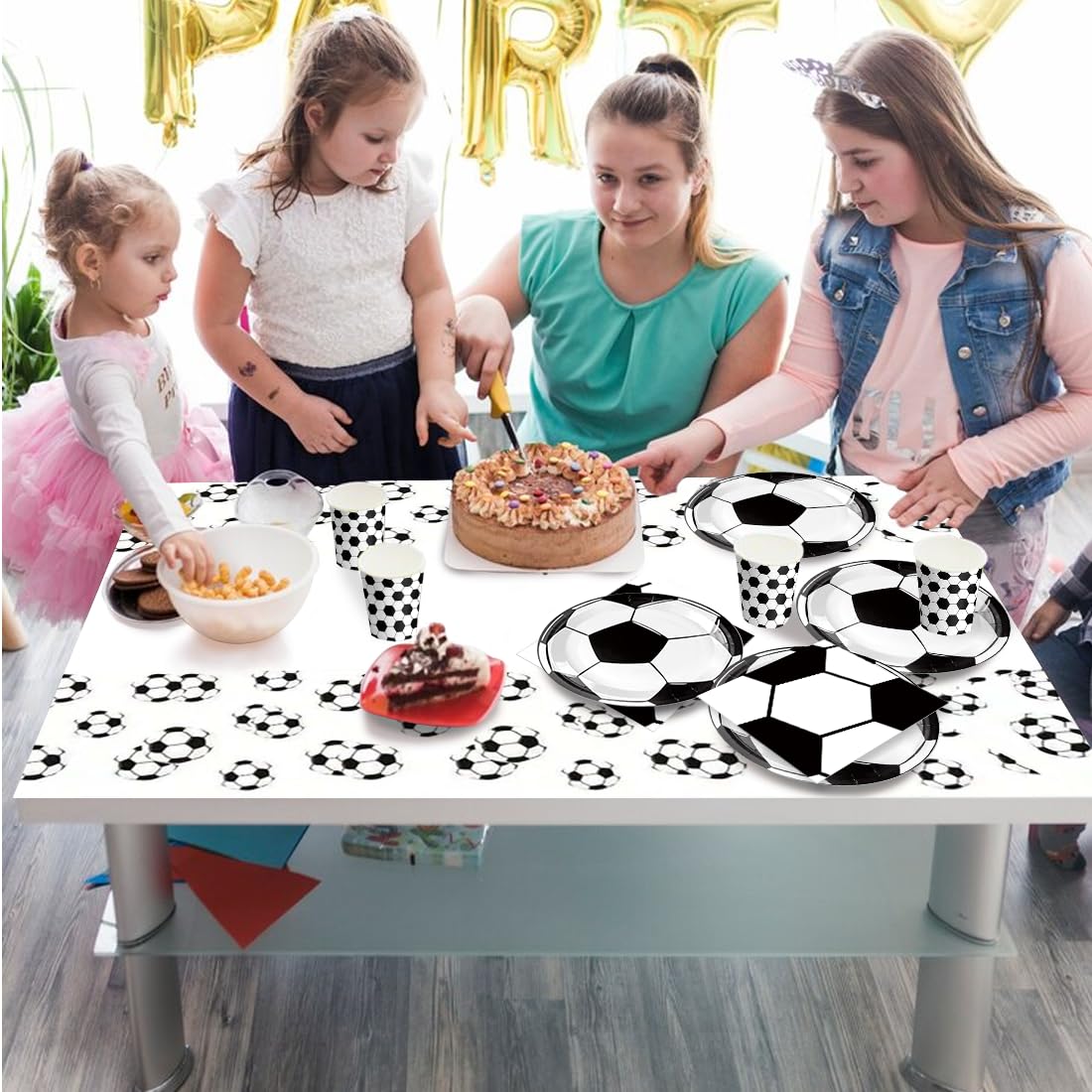 Set Decorazioni Compleanno A Tema Calcio - 86 Pezzi Per Feste Con Stoviglie E Banner - Foto 7