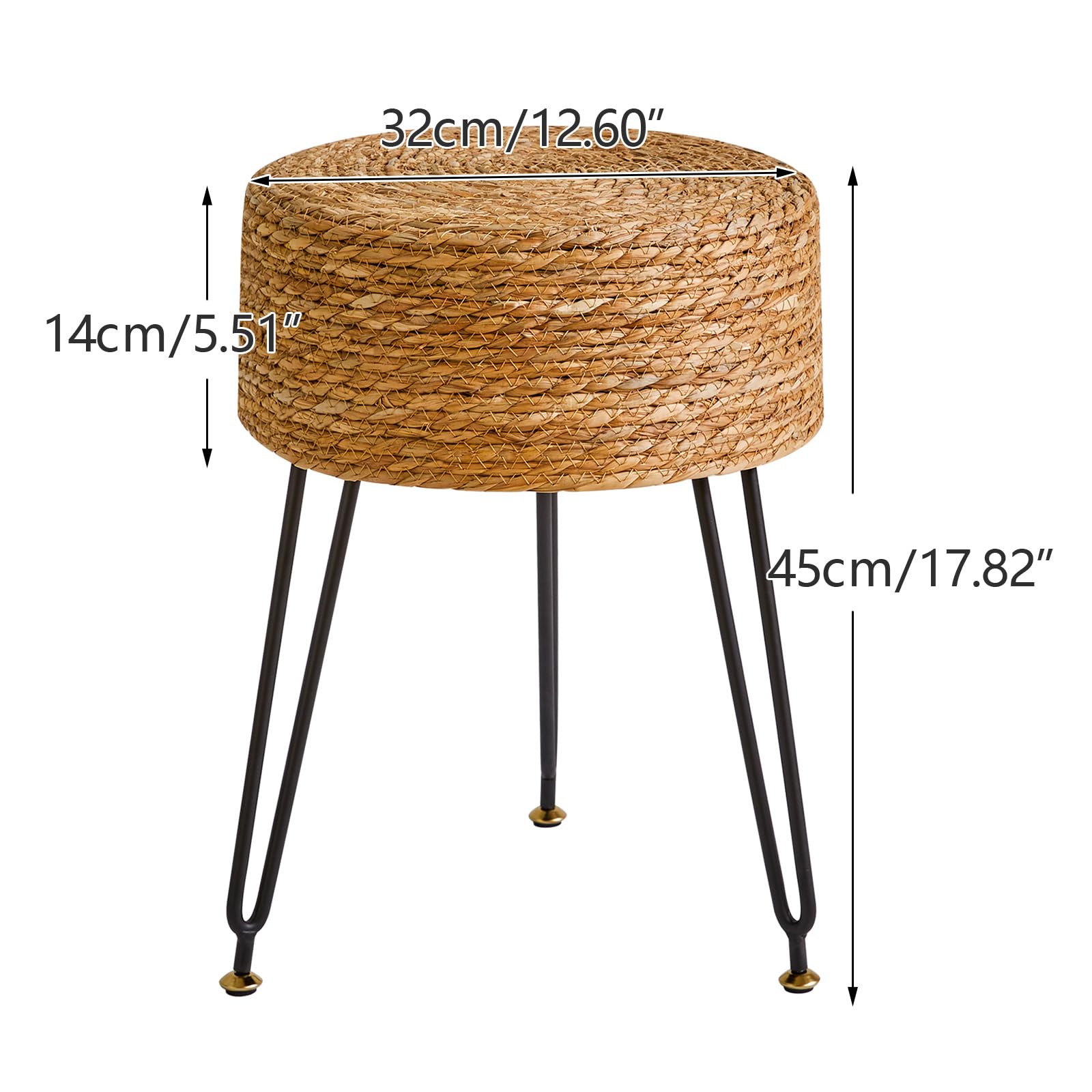 YMYNY Taburete Redondo, Otomana, Reposapiés Redondo de Algas Naturales con Asiento Tejido a Mano, Puf Suave Tapizado, para Sala de Estar, Dormitorio, 32 × 32 × 45CM Color Sólido HBD029N