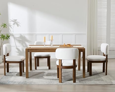 Wahson Beige Upholstered Dining Chairs Set of 4, Mid Century Modern Linen Dining Room Chairs with Hardwood Legs and Padded Back, Farmhouse Kitchen Chair Cozy Accent Chair